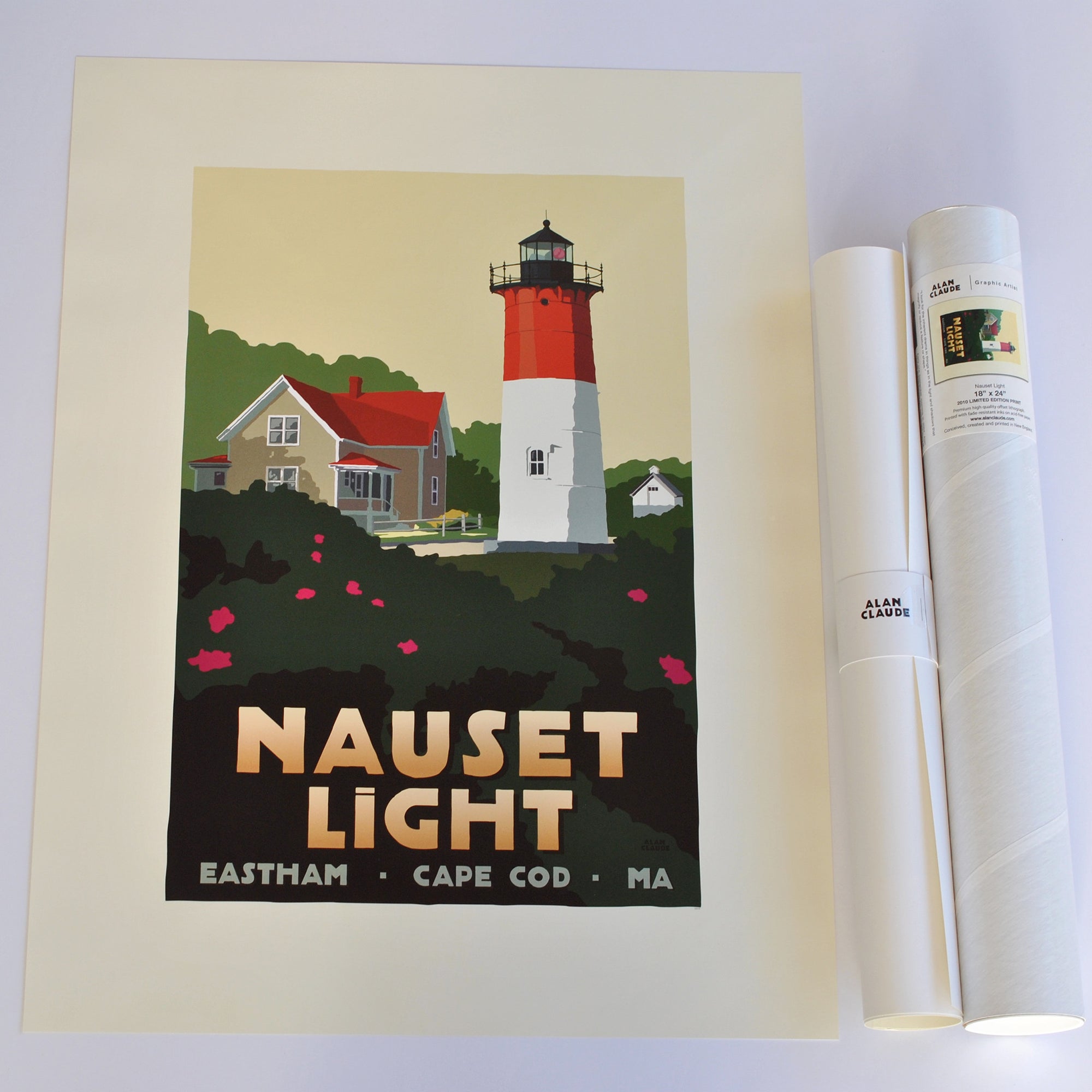 Nauset Light Art Print 18" x 24" Travel Poster By Alan Claude - Massachusetts