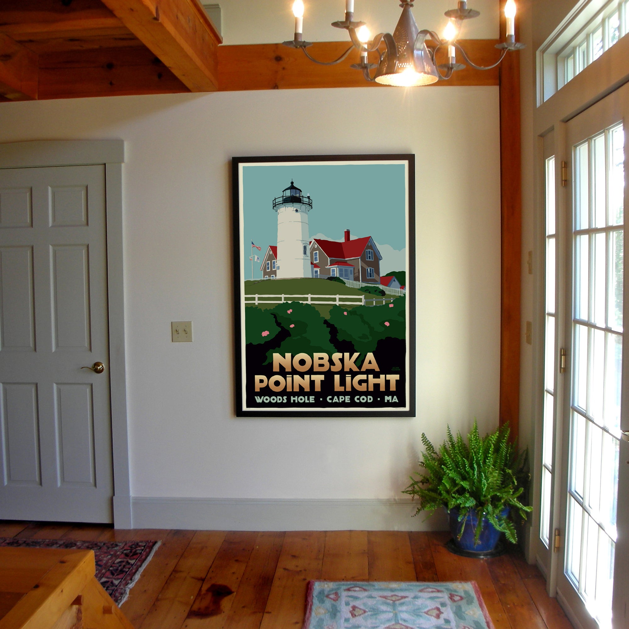 Nobska Point Light Art Print 36" x 53" Framed Travel Poster By Alan Claude - Massachusetts
