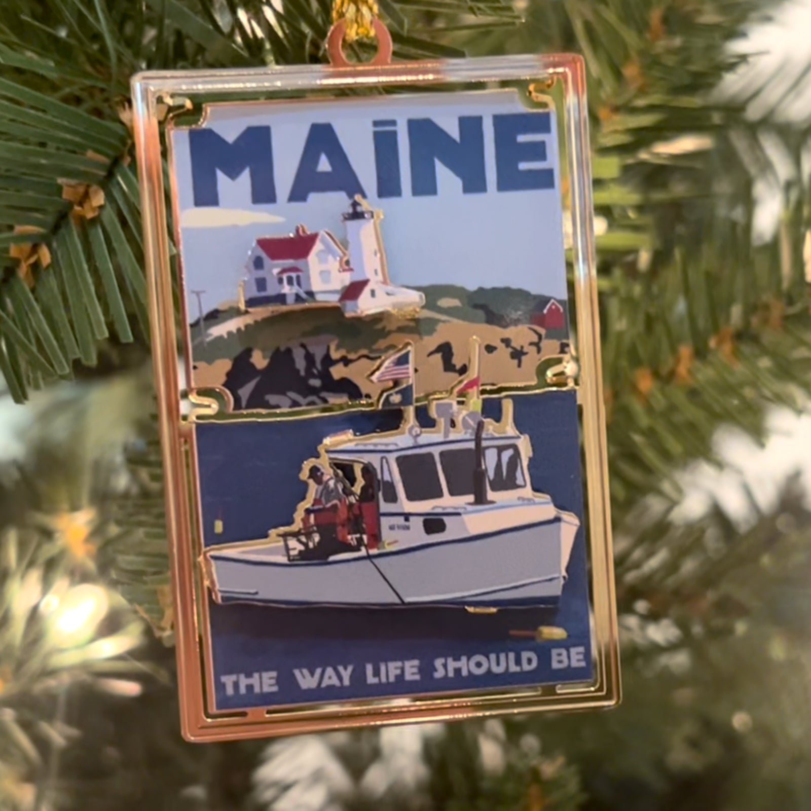 Lobstering At The Nubble - MAINE The Way Life Should Be - Christmas Ornament - Cape Neddick Nubble Lighthouse Maine
