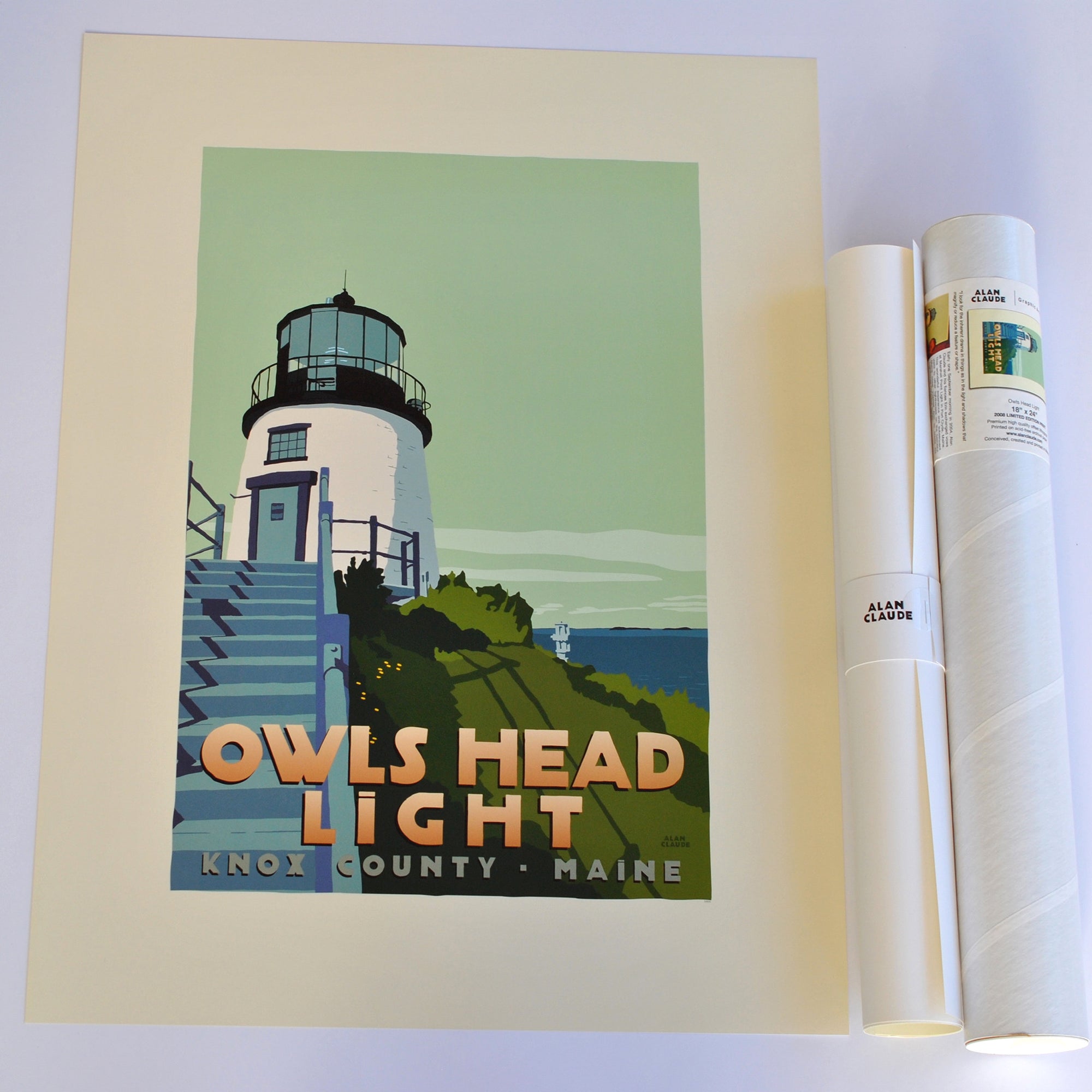 Owls Head Light Light Art Print 18" x 24" Travel Poster By Alan Claude - Maine