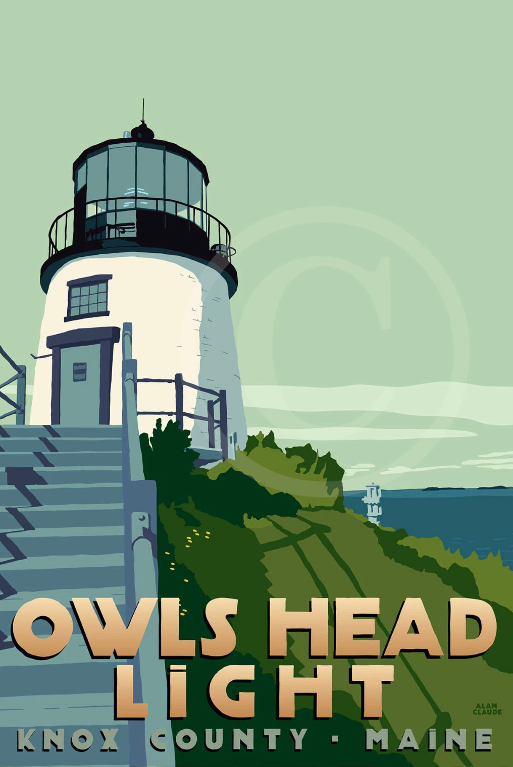 Owls Head Light Art Print 11" x 17" Travel Poster - Maine