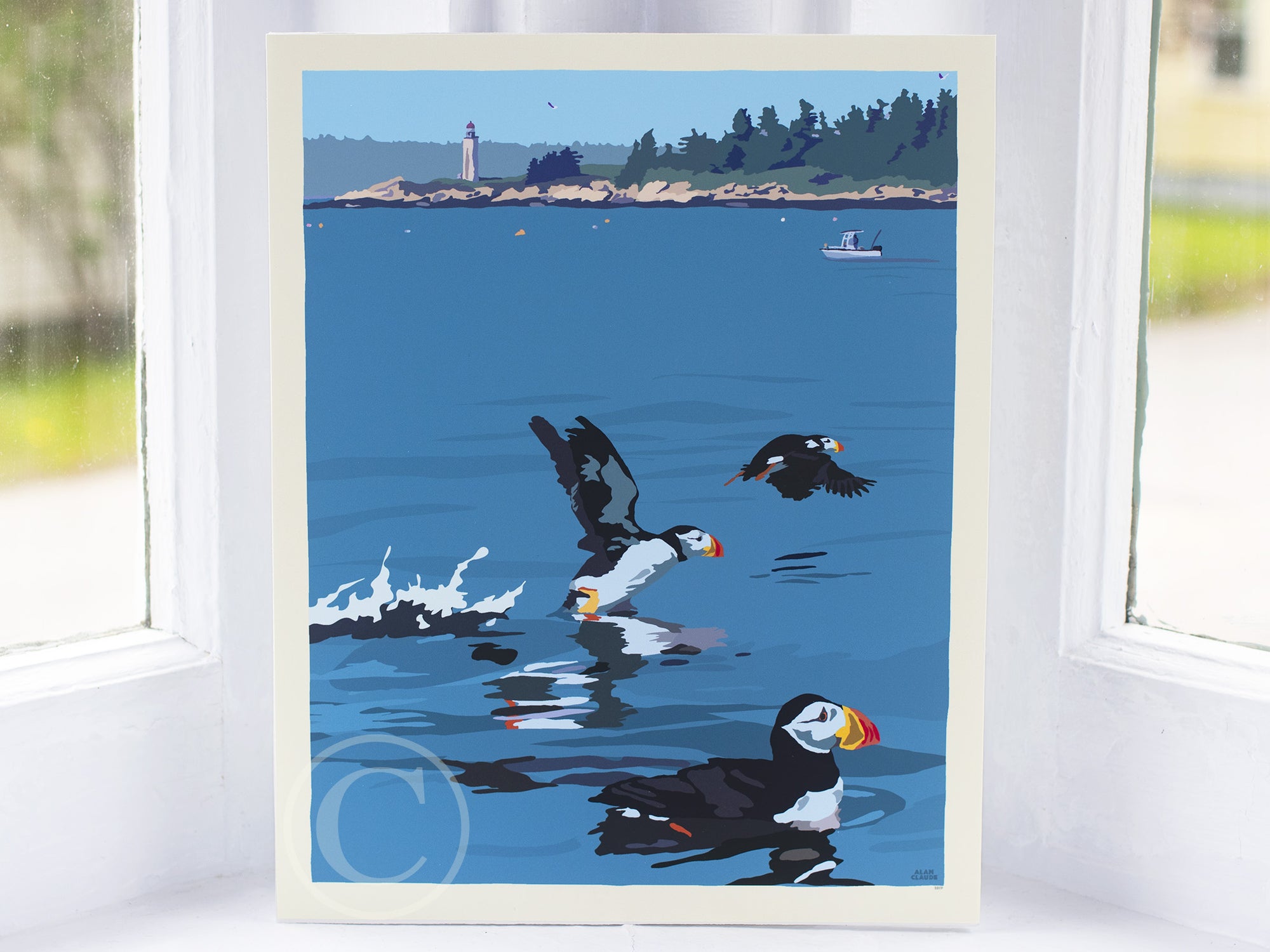 Puffins At Franklin Island Art Print 8" x 10" Wall Poster By Alan Claude -Maine