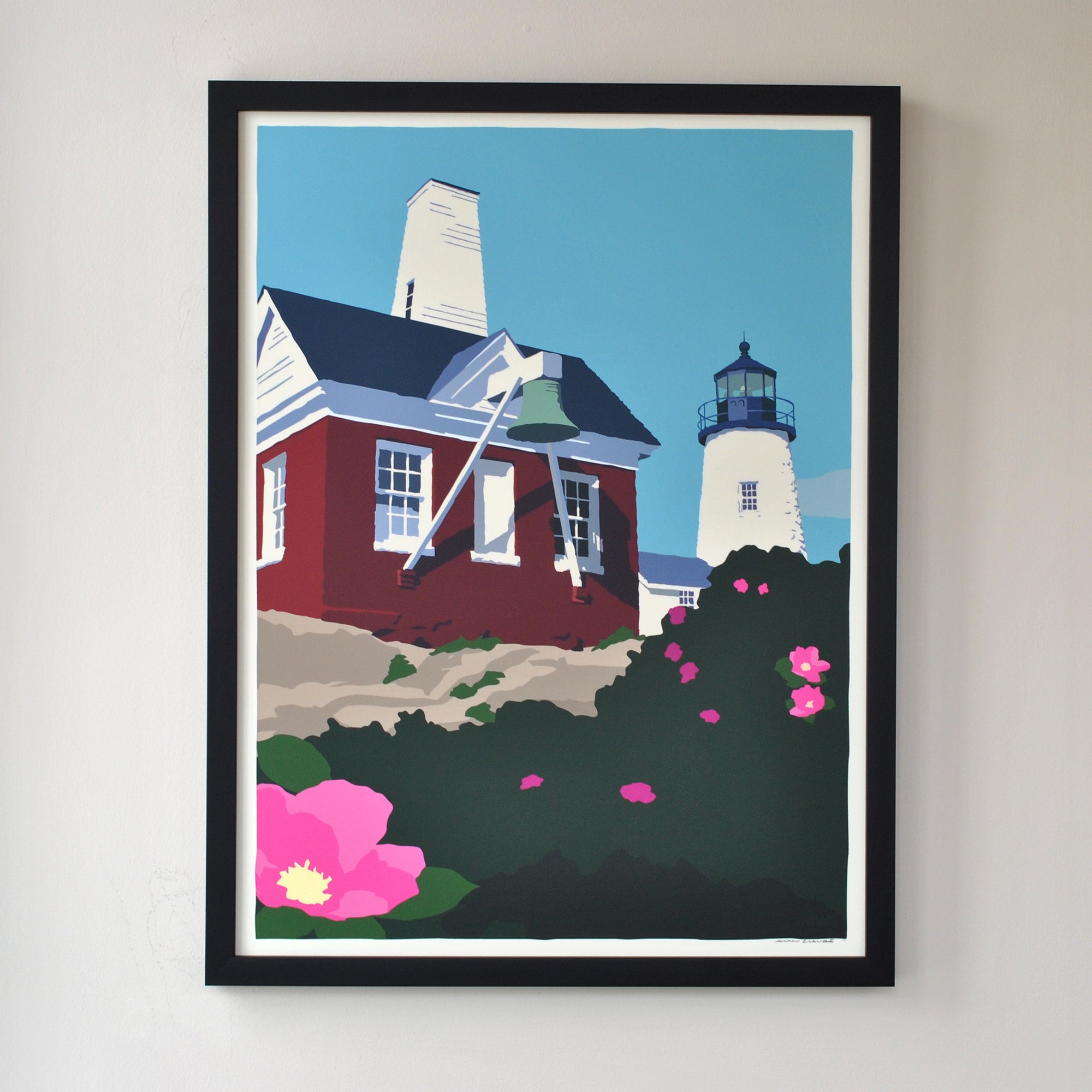 Pemaquid Point Light Bell Art Print 18" x 24" Framed Wall Poster By Alan Claude - Maine