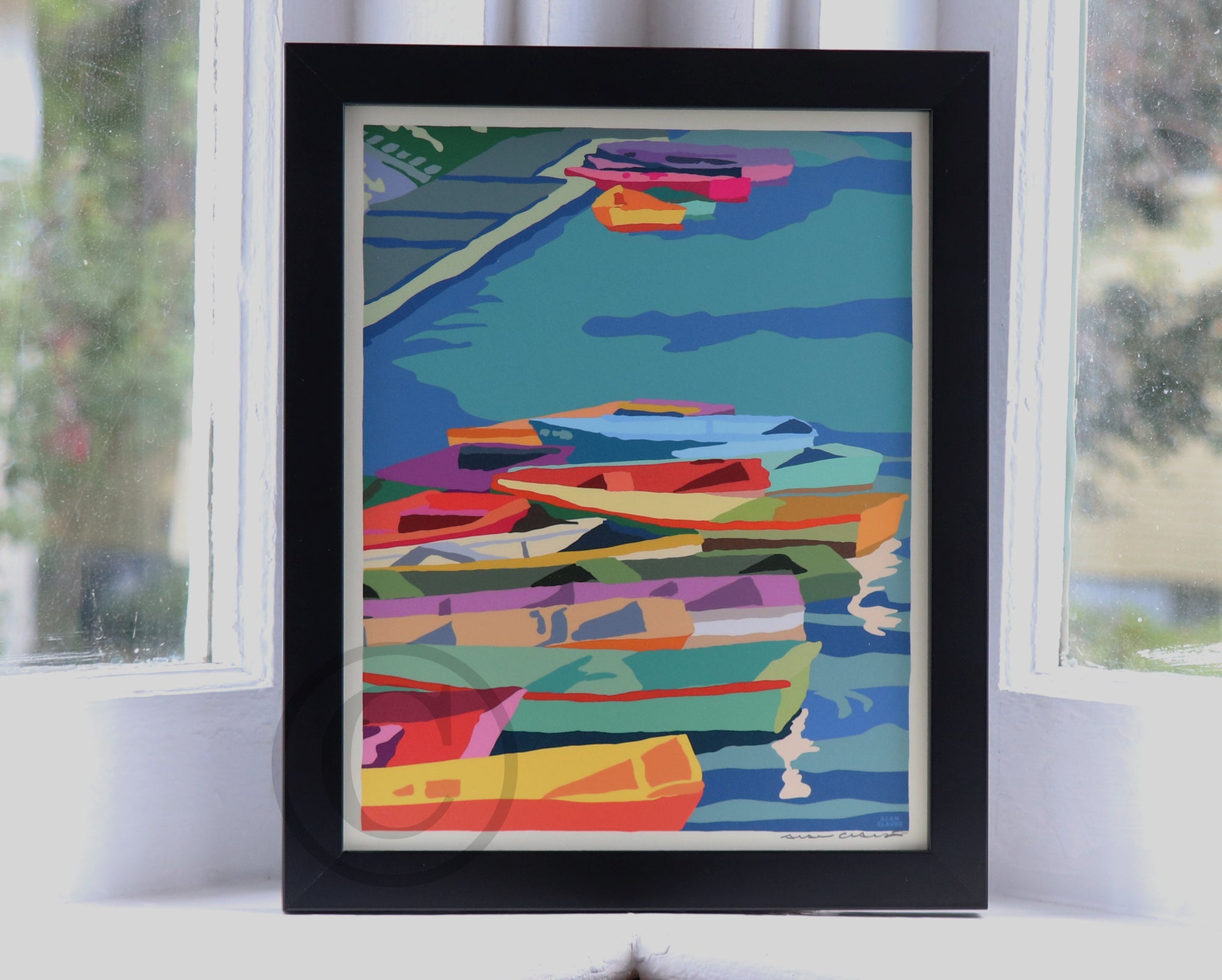 Perkins Cove Dinghies Art Print 8" x 10"  Framed Travel Poster By Alan Claude - Maine