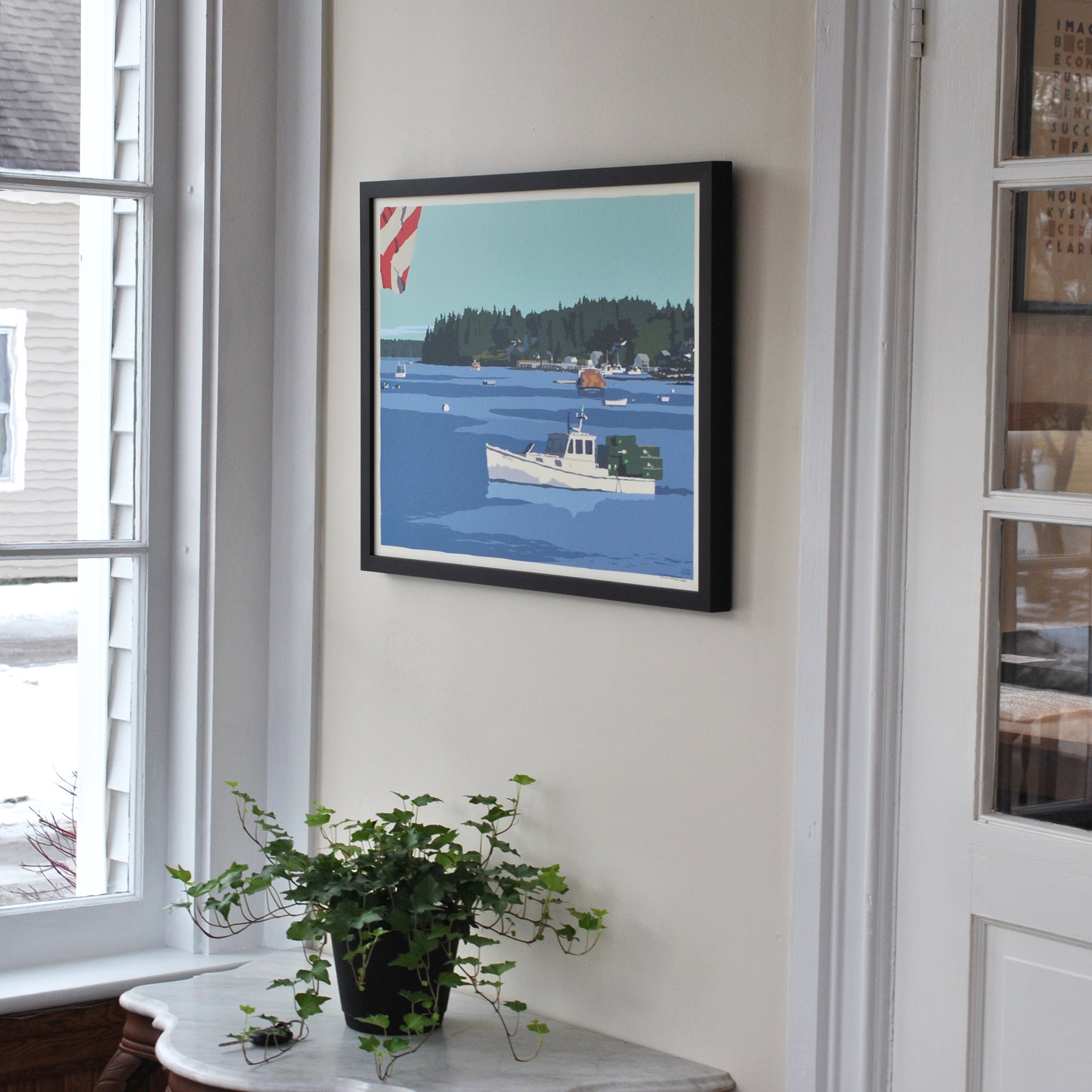 Port Clyde Lobster Boat Art Print 18" x 24" Horizontal Framed Wall Poster By Alan Claude - Maine
