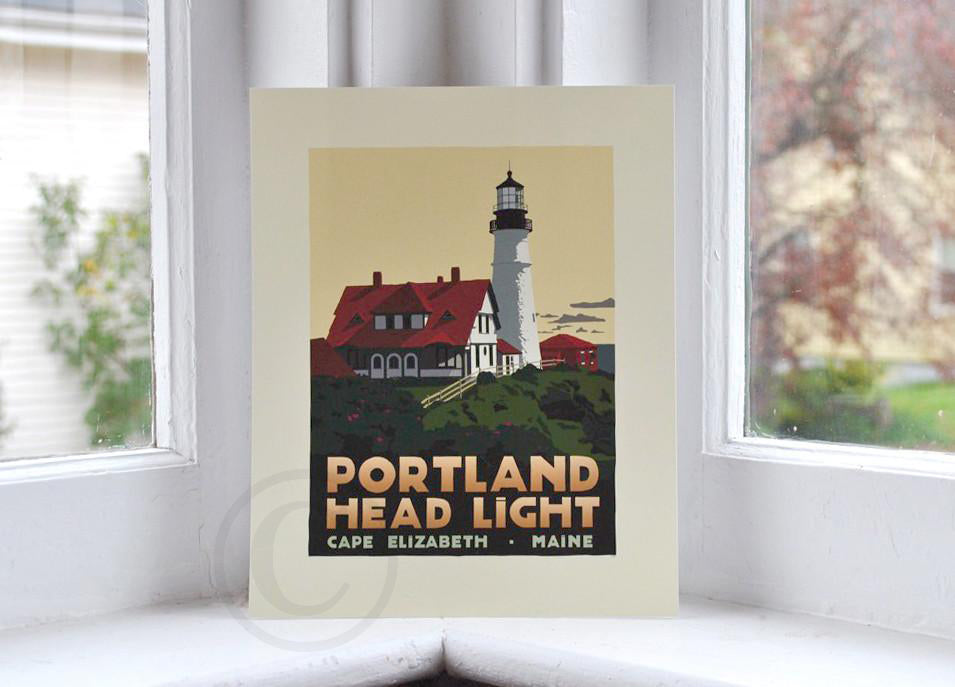 Portland Head Light Art Print 8" x 10" Travel Poster By Alan Claude - Maine