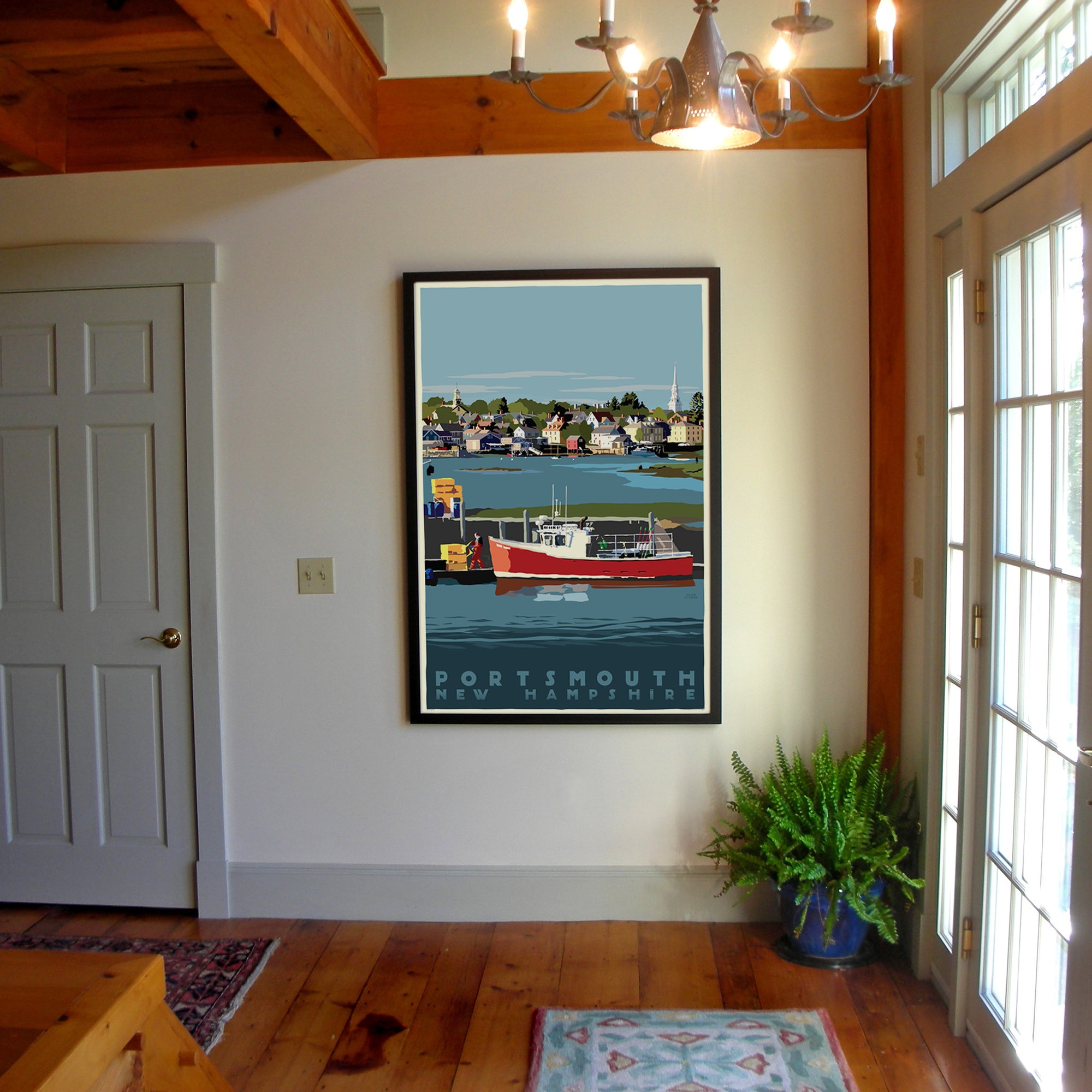Portsmouth Lobster Boat Art Print 36" x 53" Framed Travel Poster By Alan Claude - New Hampshire