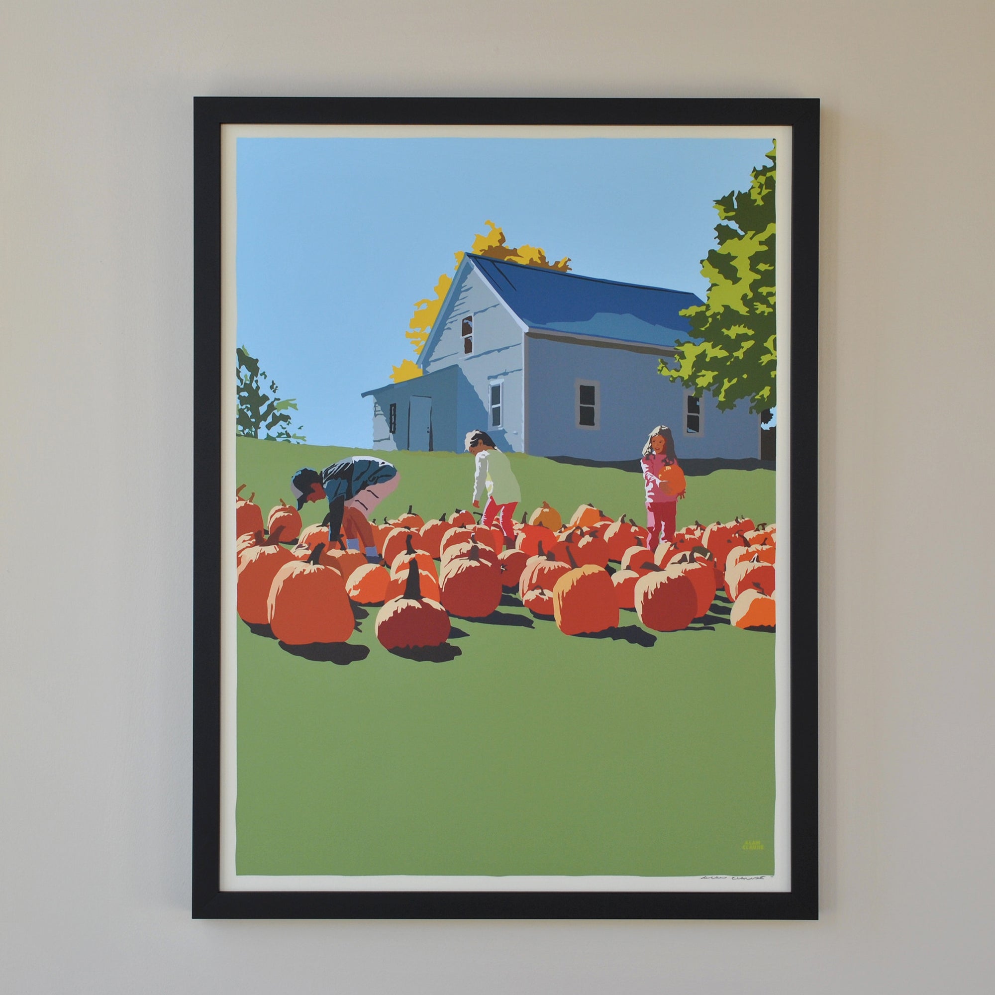 Fall Pumpkin Kids Art Print 18" x 24" Framed Wall Poster By Alan Claude - Maine