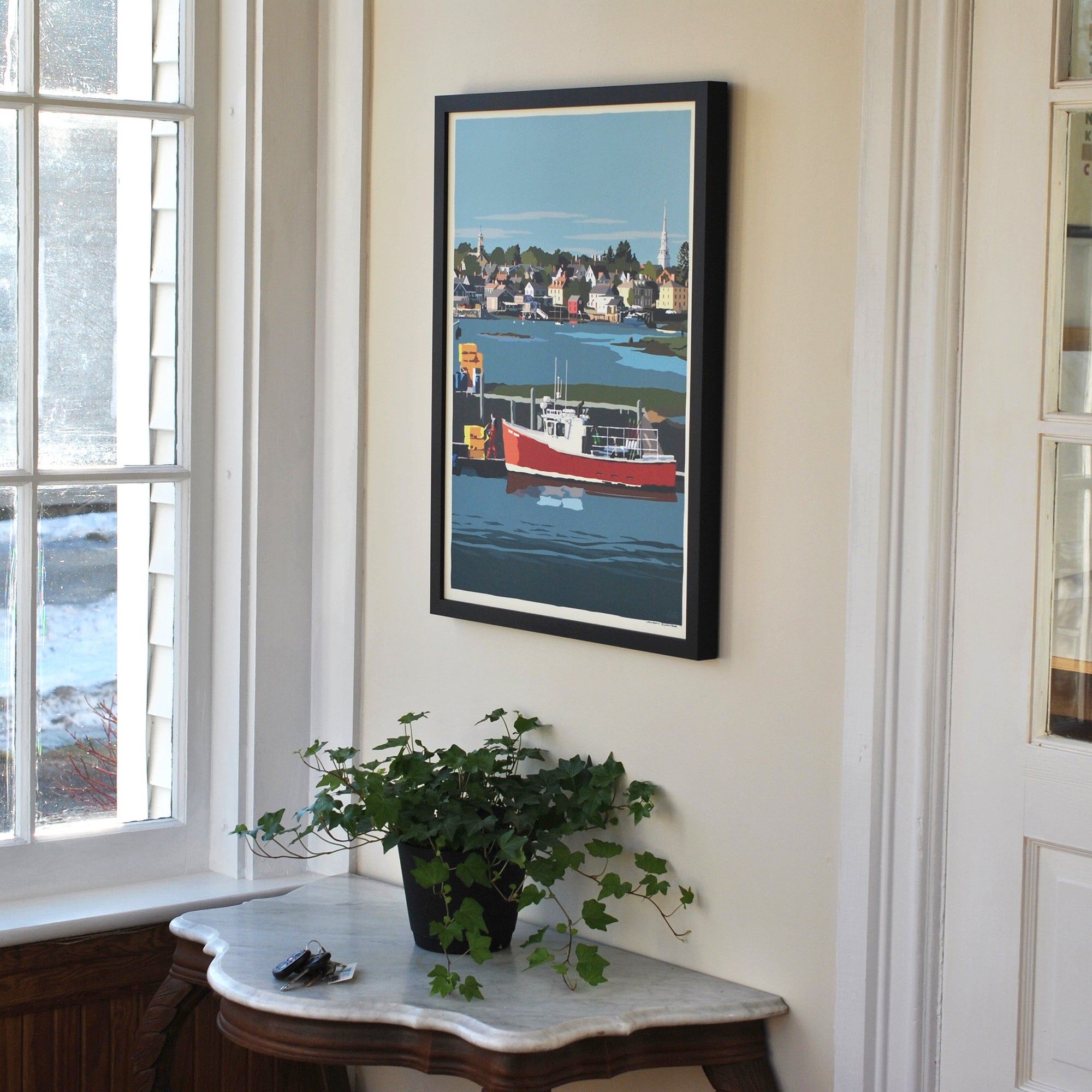 Red Lobster Boat Art Print 18" x 24" Framed Wall Poster By Alan Claude - New Hampshire