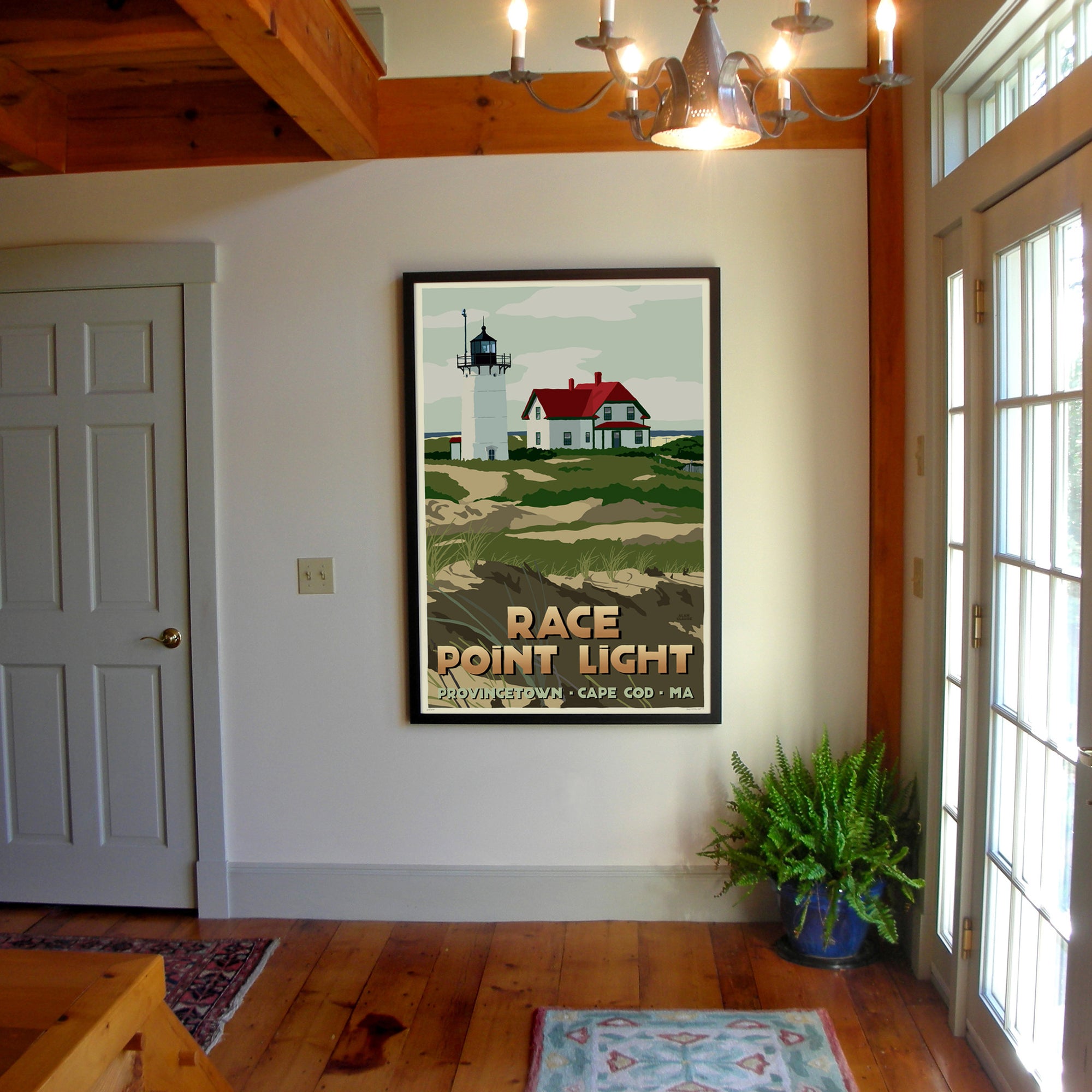 Race Point Light Art Print 36" x 53" Framed Travel Poster By Alan Claude - Massachusetts