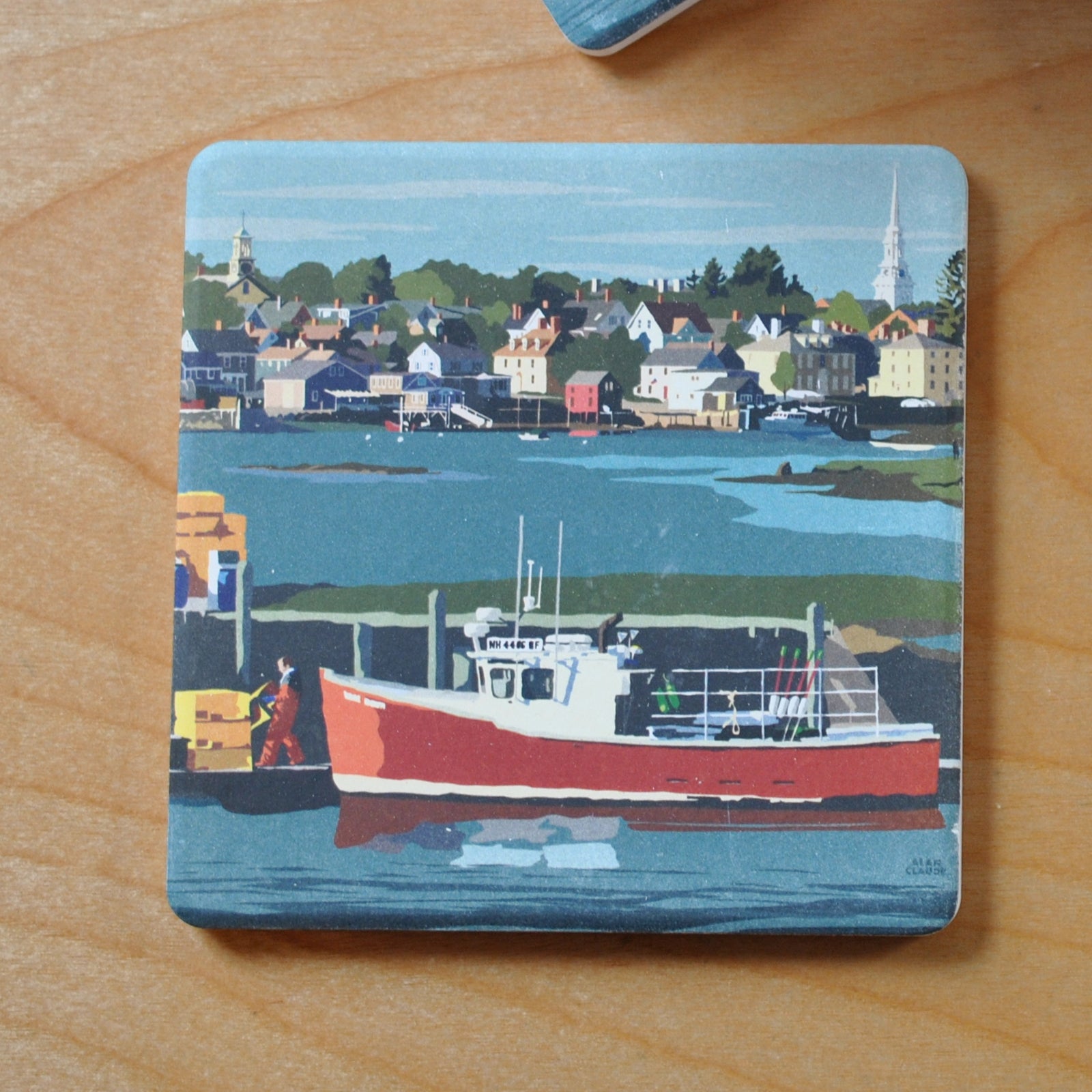 Red Lobster Boat Art Drink Coaster - New Hampshire