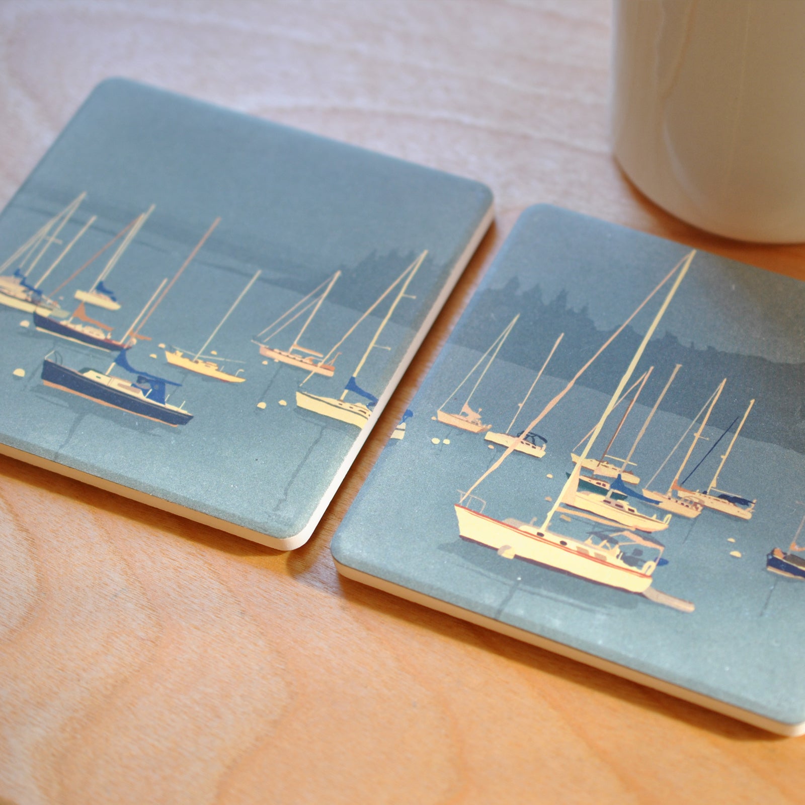 Sailboats In Rockland Harbor Art Drink Coaster Set - Maine