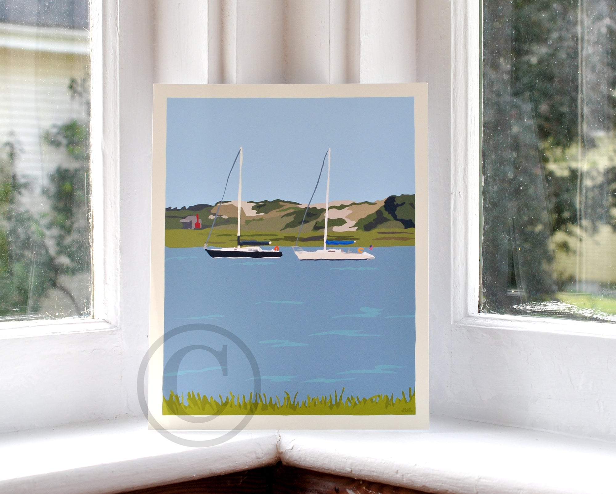 Sailboats at Sandy Neck Art Print 8" x 10" Travel Poster By Alan Claude - Massachusetts