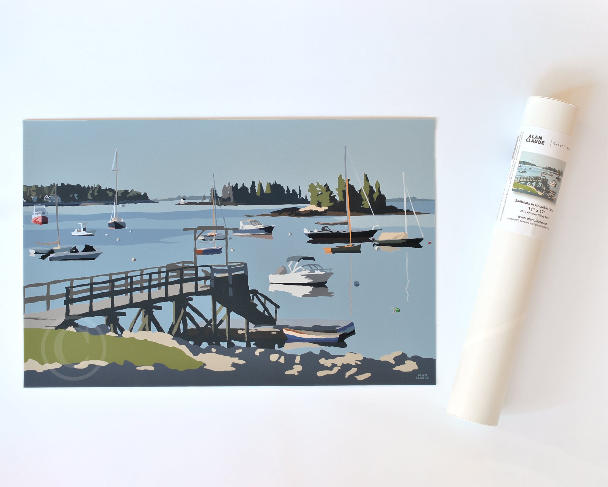 Sailboats in Boothbay Harbor Art Print 11" x 17" Travel Poster - Maine