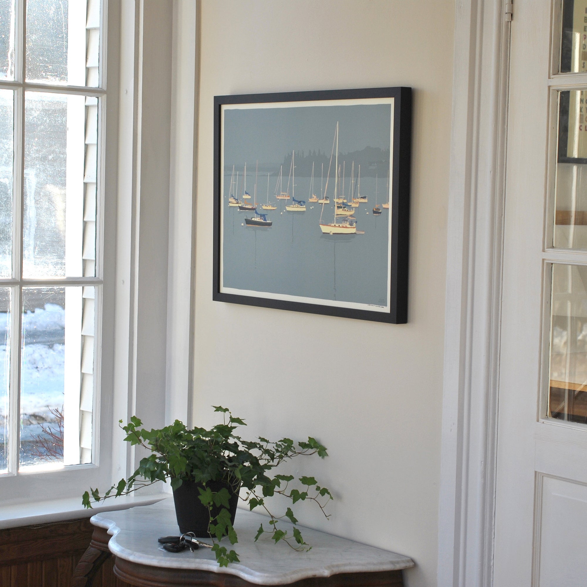 Sailboats in Rockland Harbor Art Print 18" x 24" Horizontal Framed Wall Poster By Alan Claude - Maine
