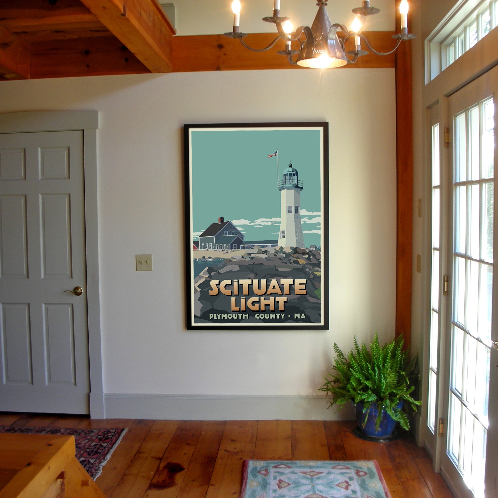 Scituate Light Art Print 36" x 53" Framed Travel Poster By Alan Claude - Massachusetts