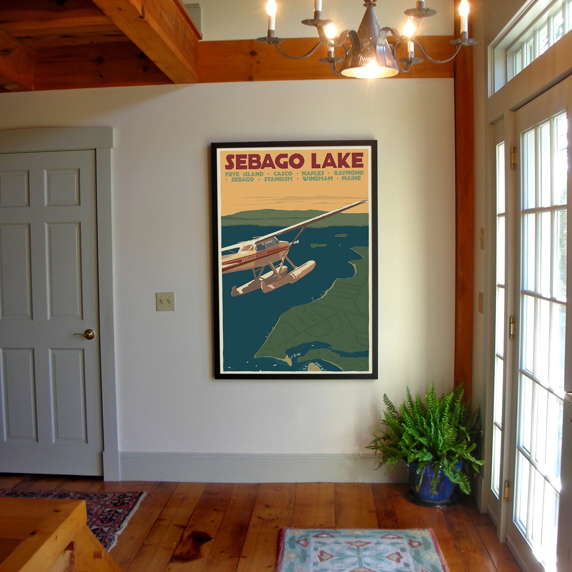 Sebago Lake Seaplane Art Print 36" x 53" Framed Travel Poster By Alan Claude - Maine