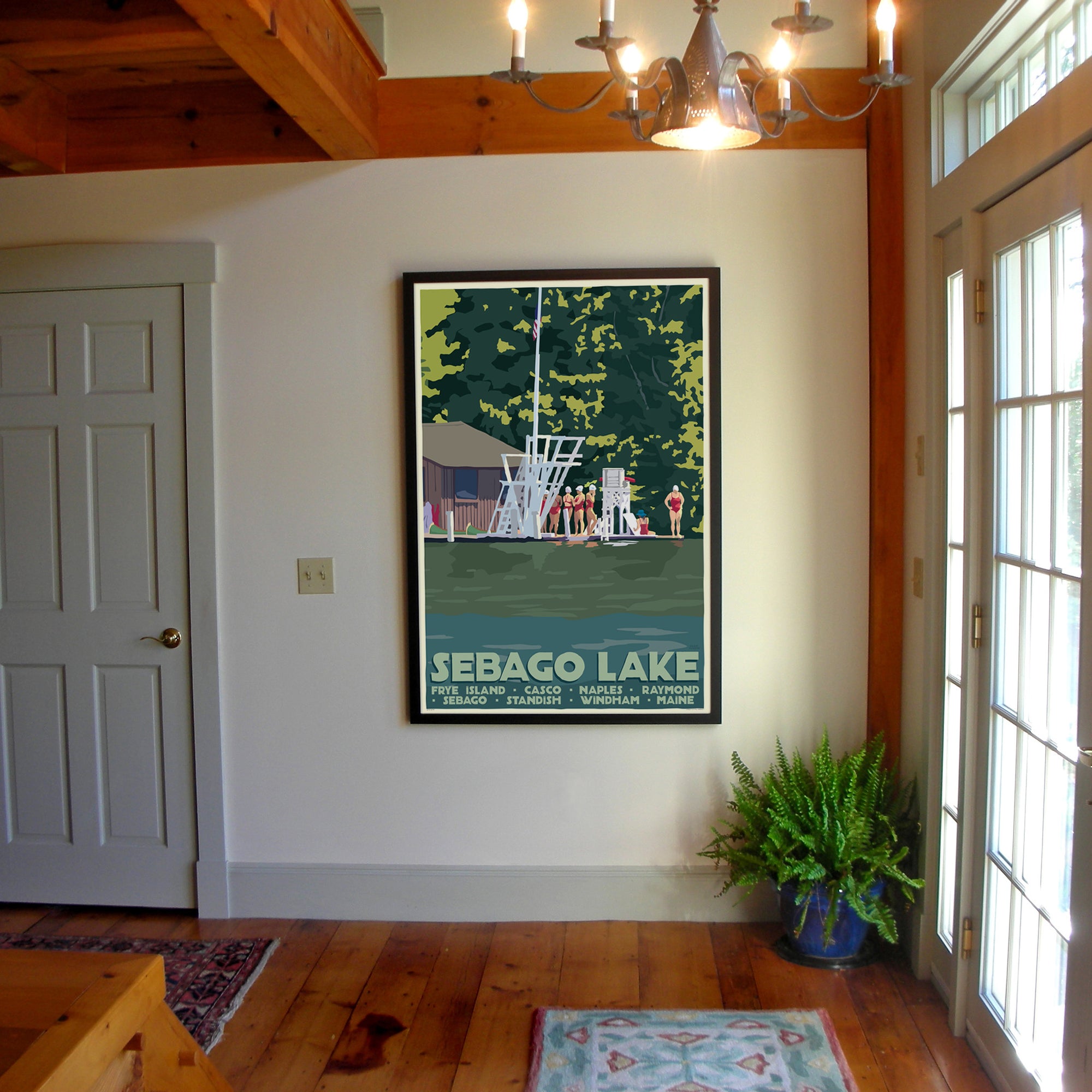 Sebago Lake Swimmers Art Print 36" x 53" Framed Travel Poster By Alan Claude - Maine