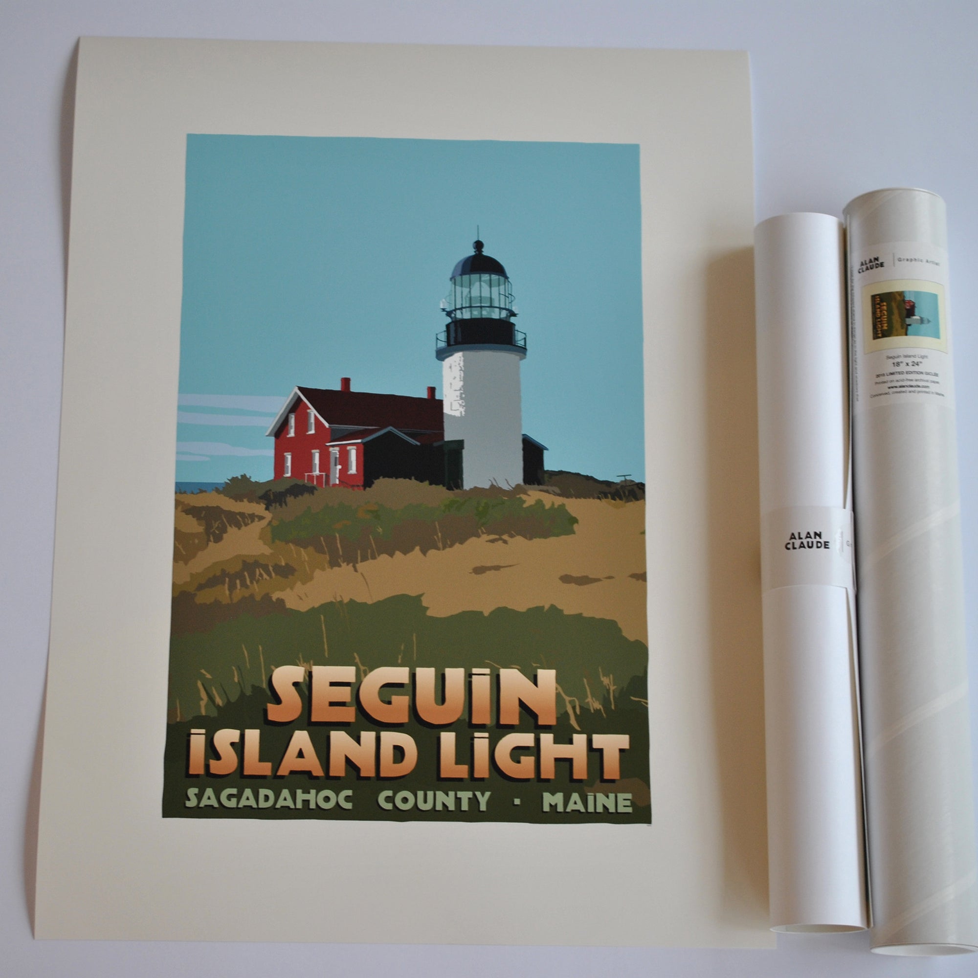 Seguin Island Light Art Print 18" x 24" Travel Poster By Alan Claude - Maine