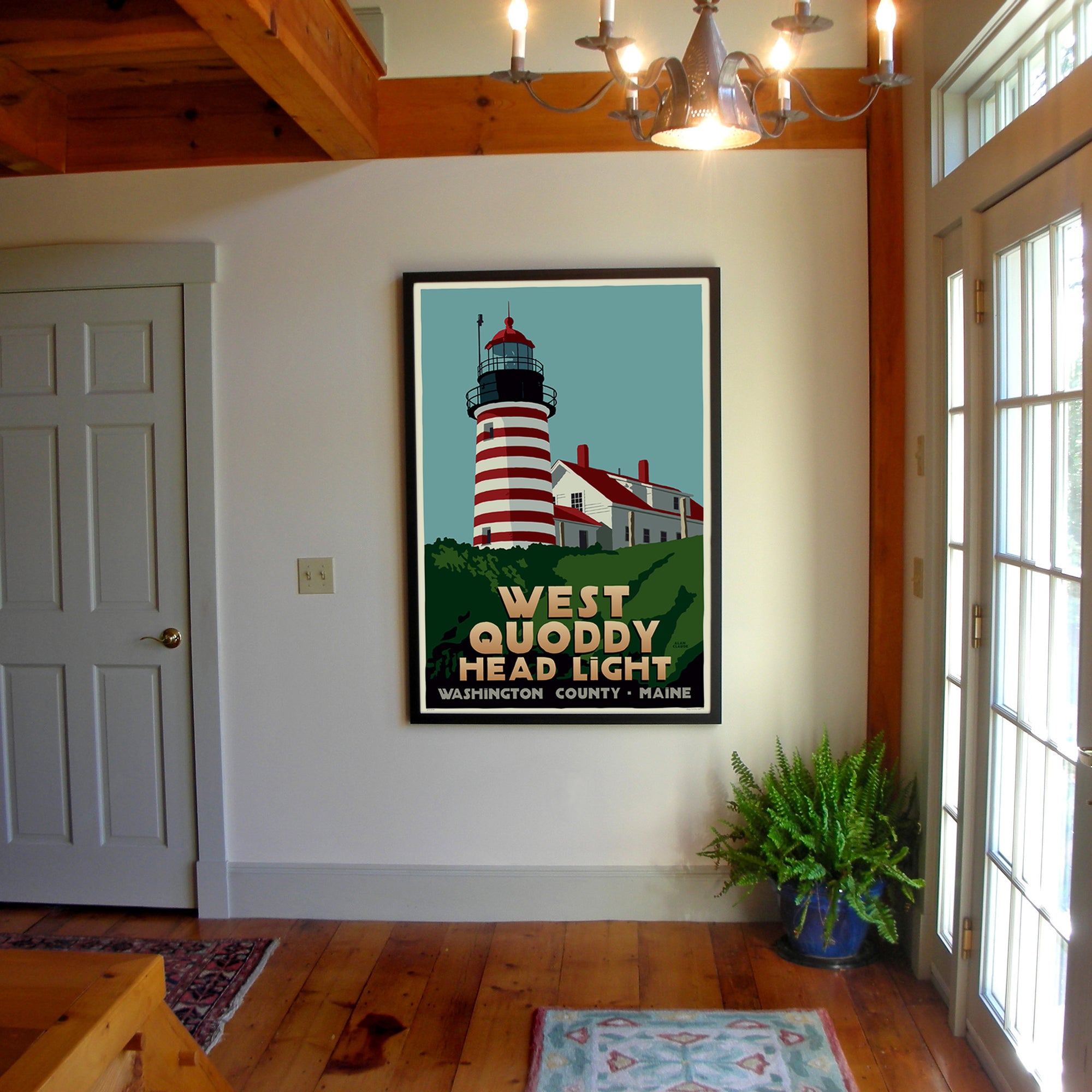 West Quoddy Head Light Art Print 36" x 53" Framed Travel Poster By Alan Claude - Maine