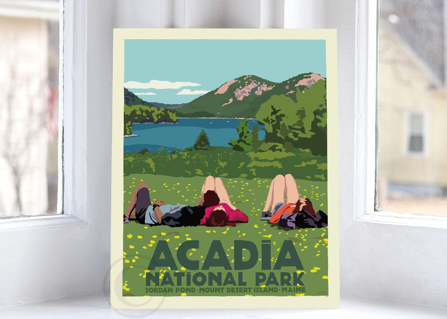 Hikers in Acadia National Park Art Print 8" x 10" Wall Poster By Alan Claude - Maine