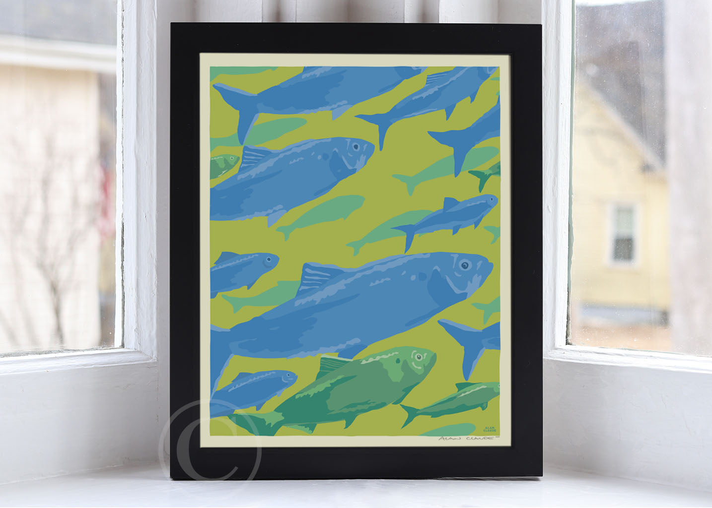Alewives On The Move Art Print 8" x 10" Framed Wall Poster By Alan Claude - Maine