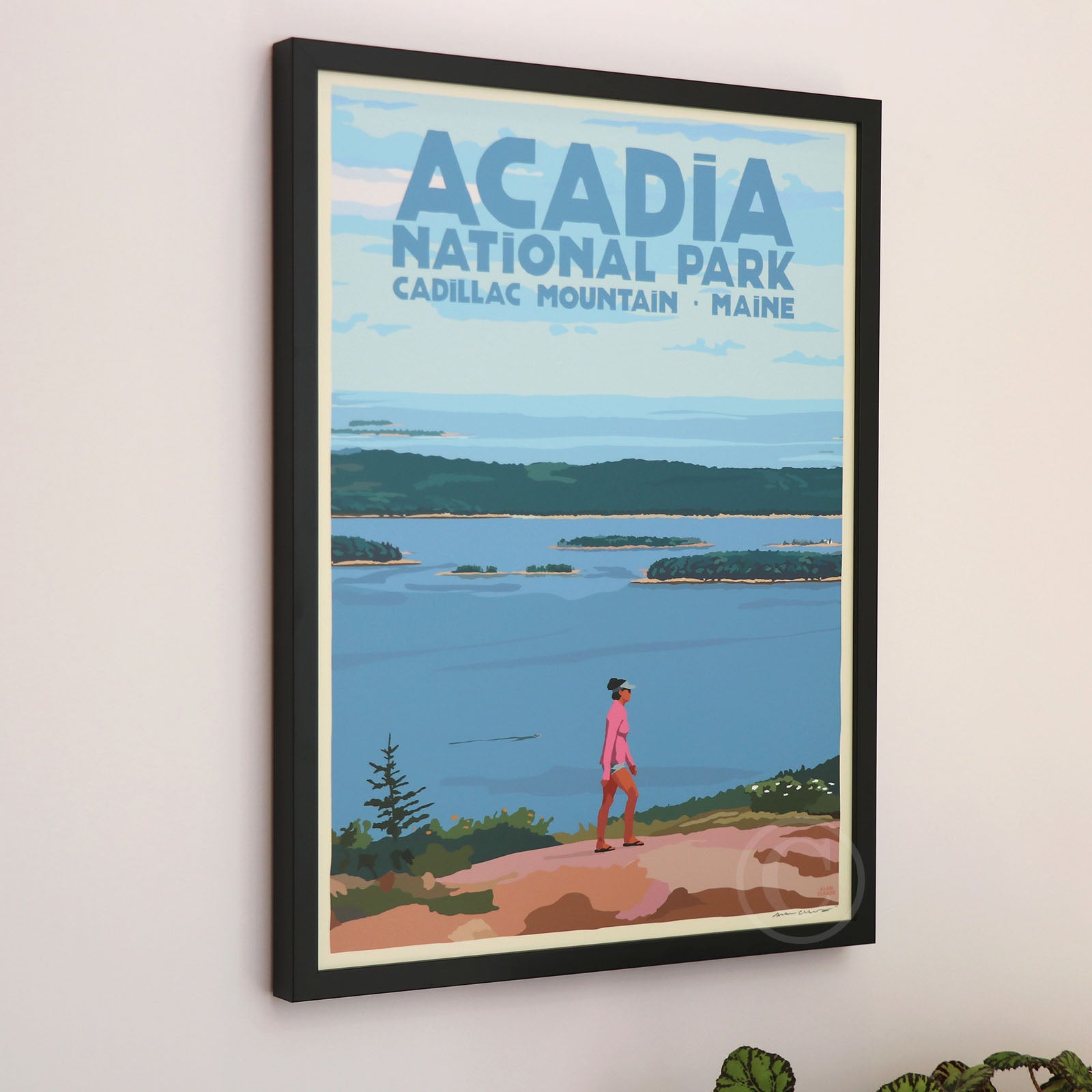 Bec's Walk on Cadillac Mountain Art Print 18" x 24" Framed Travel Poster By Alan Claude - Maine