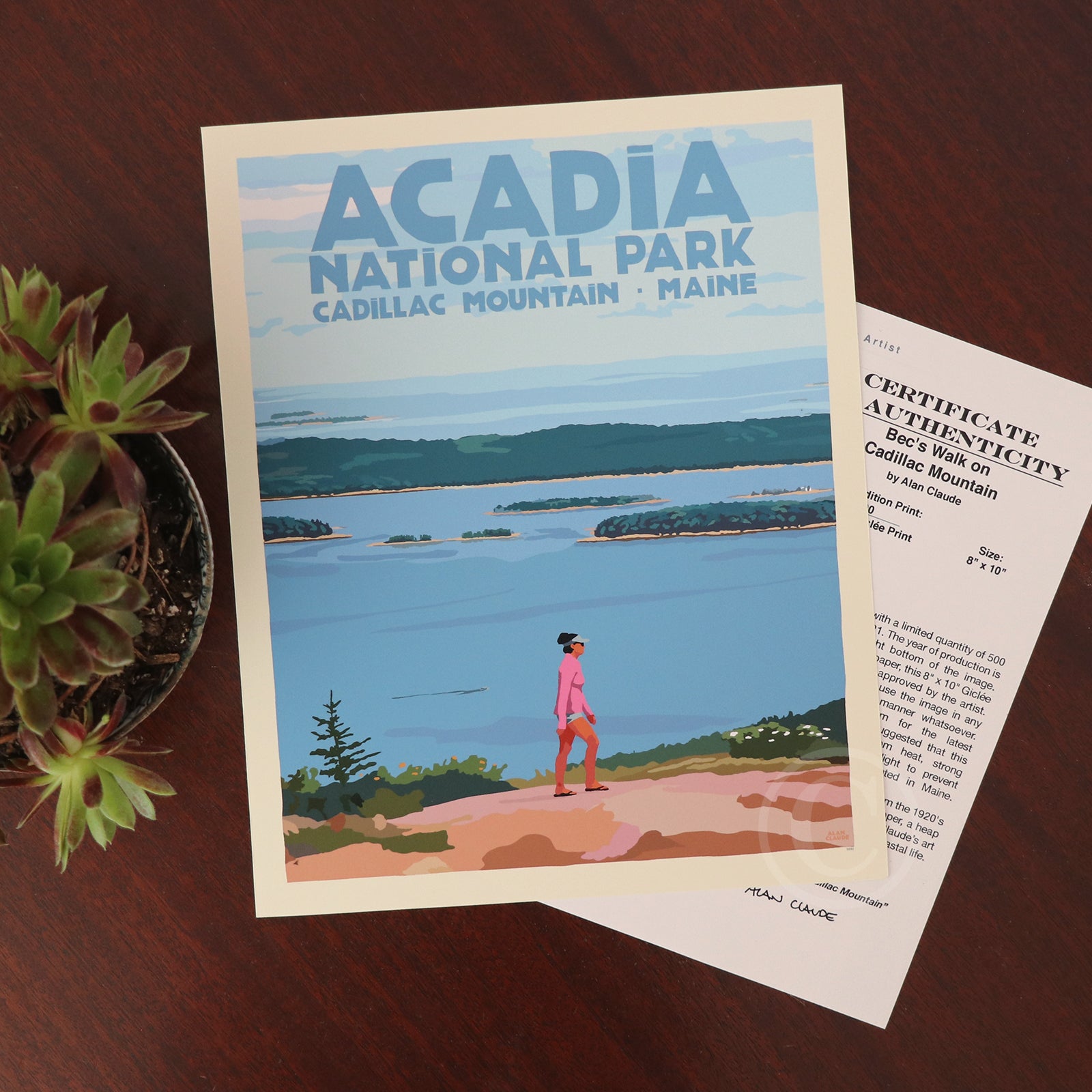 Bec's Walk on Cadillac Mountain Art Print 8" x 10" Travel Poster By Alan Claude - Maine