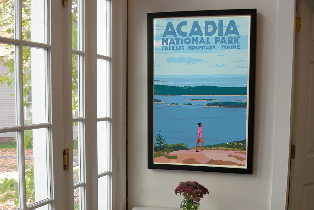 Bec's Walk on Cadillac Mountain Art Print 24" x 36" Framed Travel Poster By Alan Claude - Maine