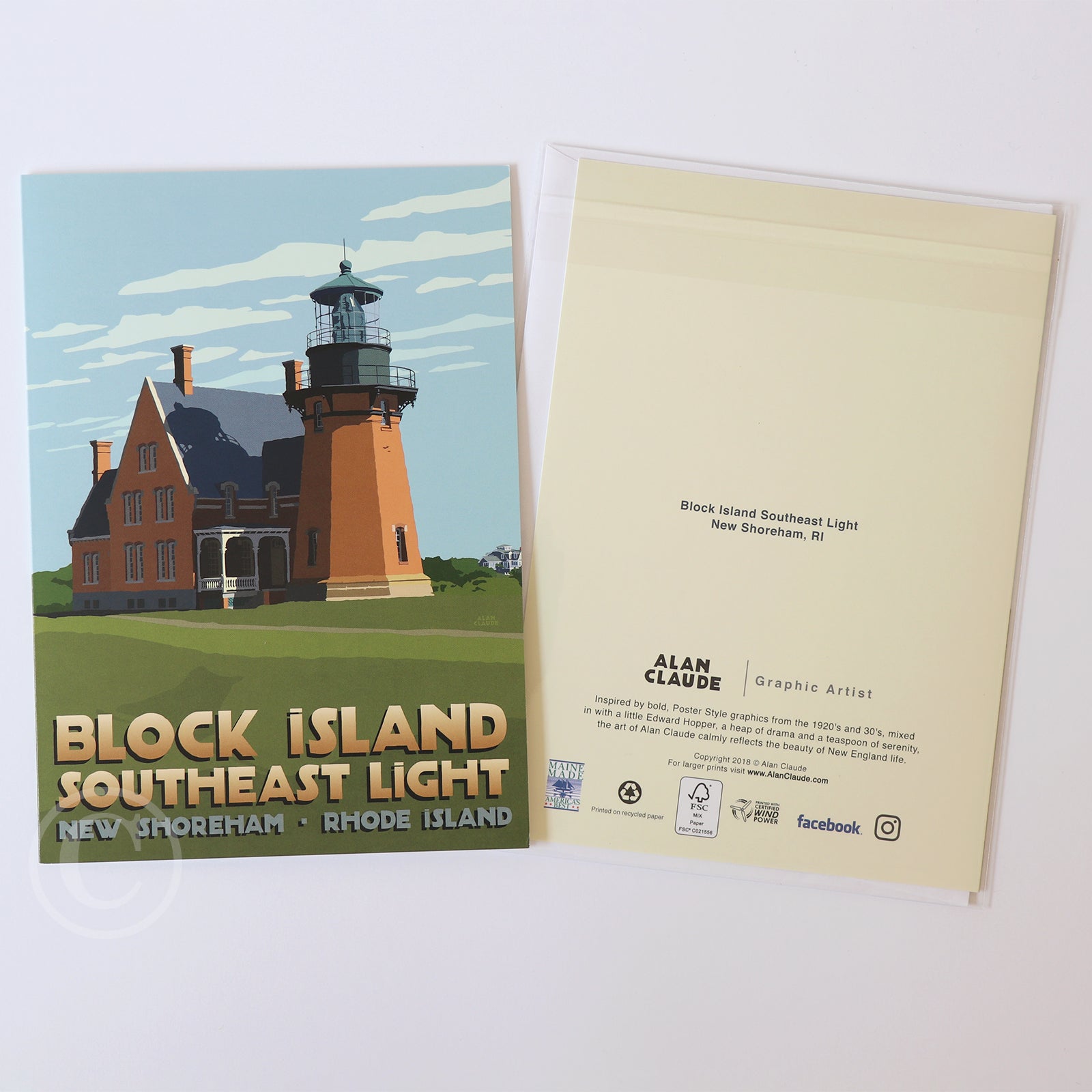 Block Island Southeast Light Notecard 5" x 7"  - Rhode Island