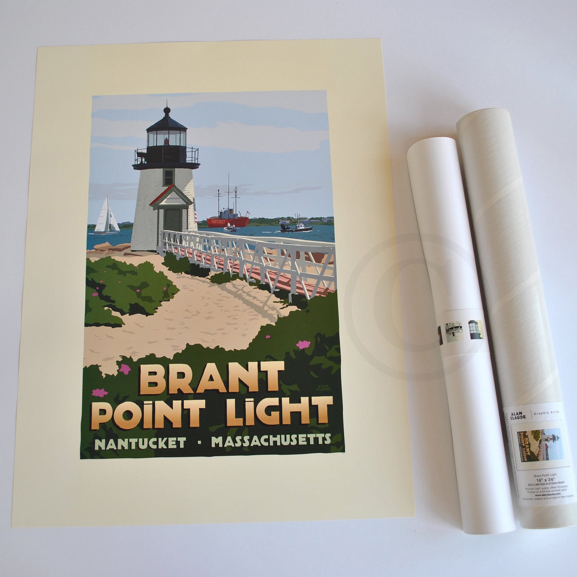 Brant Point Light Art Print 18" x 24" Travel Poster By Alan Claude - Massachusetts