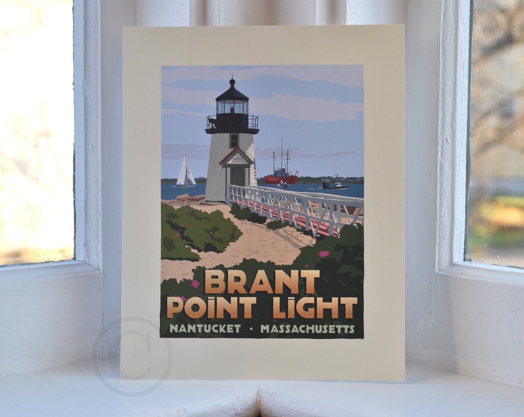 Brant Point Light Art Print 8" x 10" Travel Poster By Alan Claude - Massachusetts