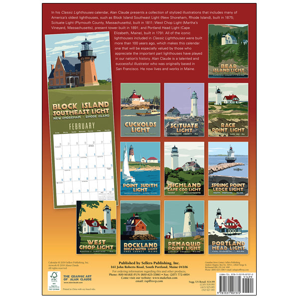 Classic Lighthouses 2020 11" x 15" Calendar - Alan Claude