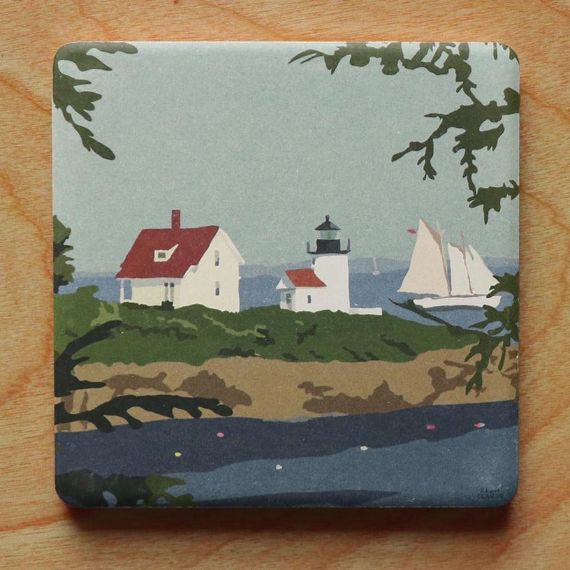 Camden Lighthouse Art Drink Coaster - Maine