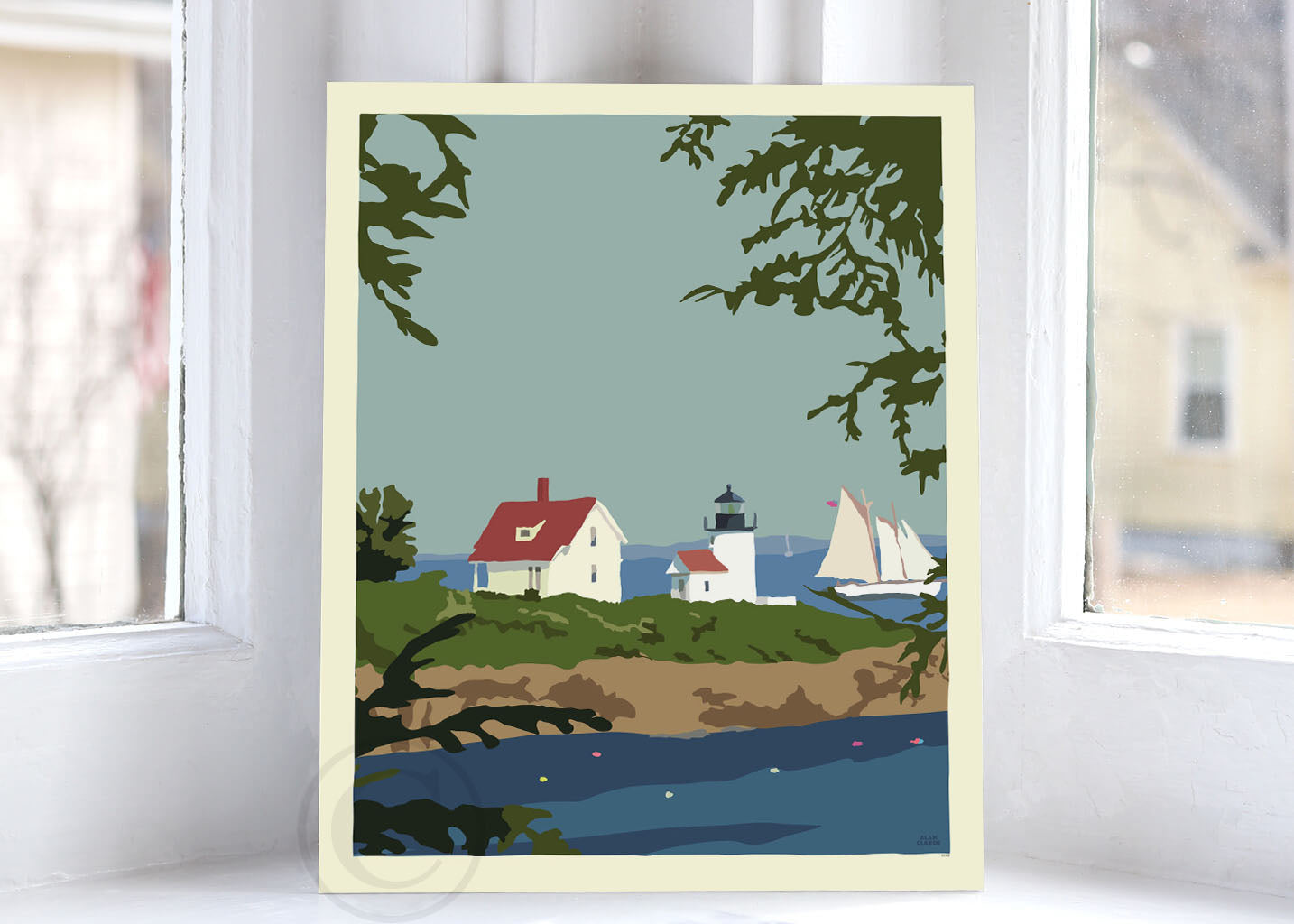 Camden Lighthouse Art Print 8" x 10" Wall Poster By Alan Claude - Maine
