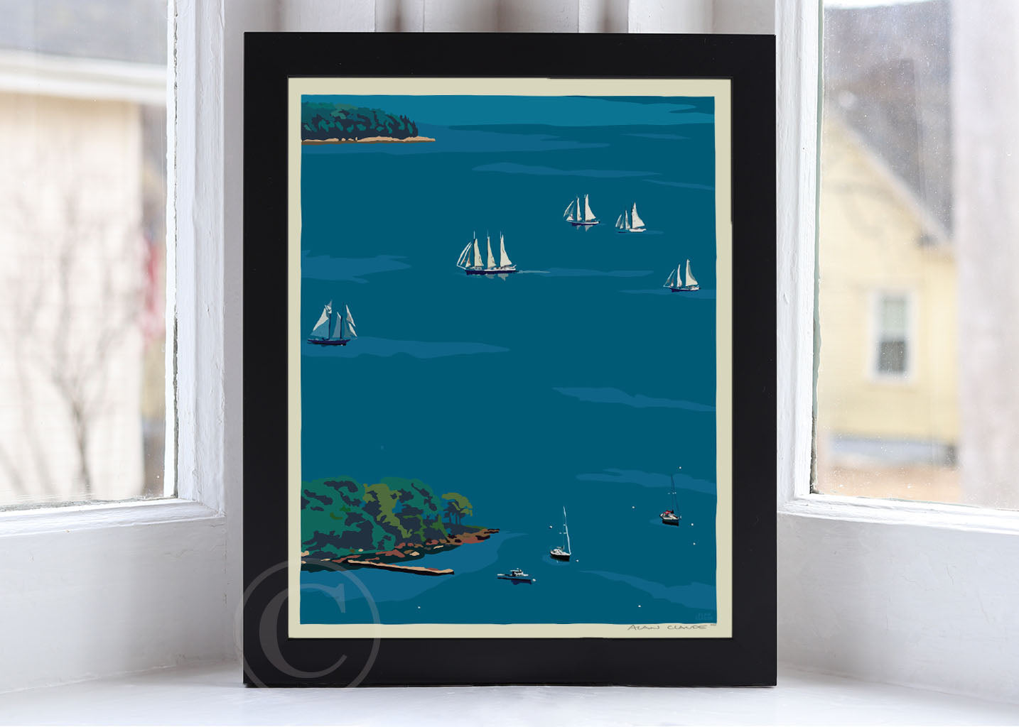 Schooners in Camden Harbor Art Print 8" x 10" Framed Wall Poster By Alan Claude - Maine
