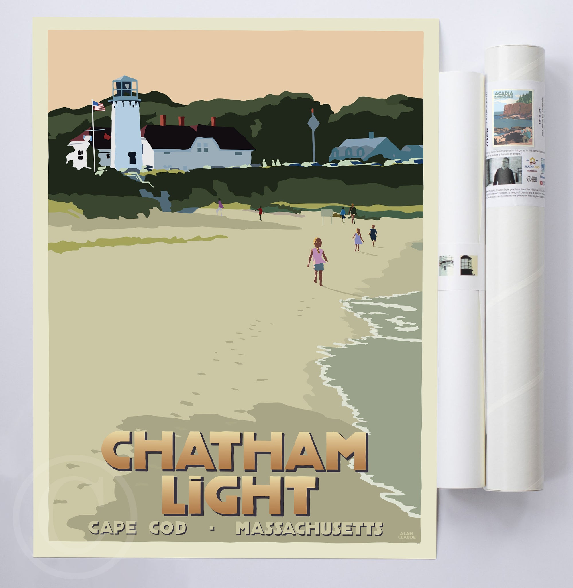 Chatham Lighthouse Kids Art Print 18" x 24" Travel Poster By Alan Claude - Massachusetts