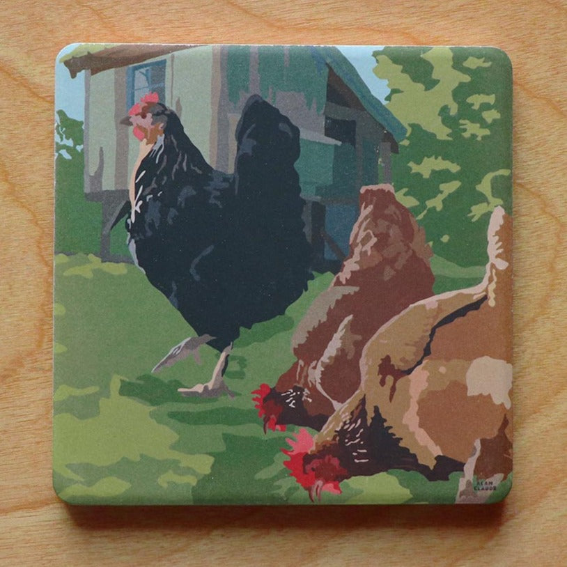 Spring Chickens Art Drink Coaster - Maine