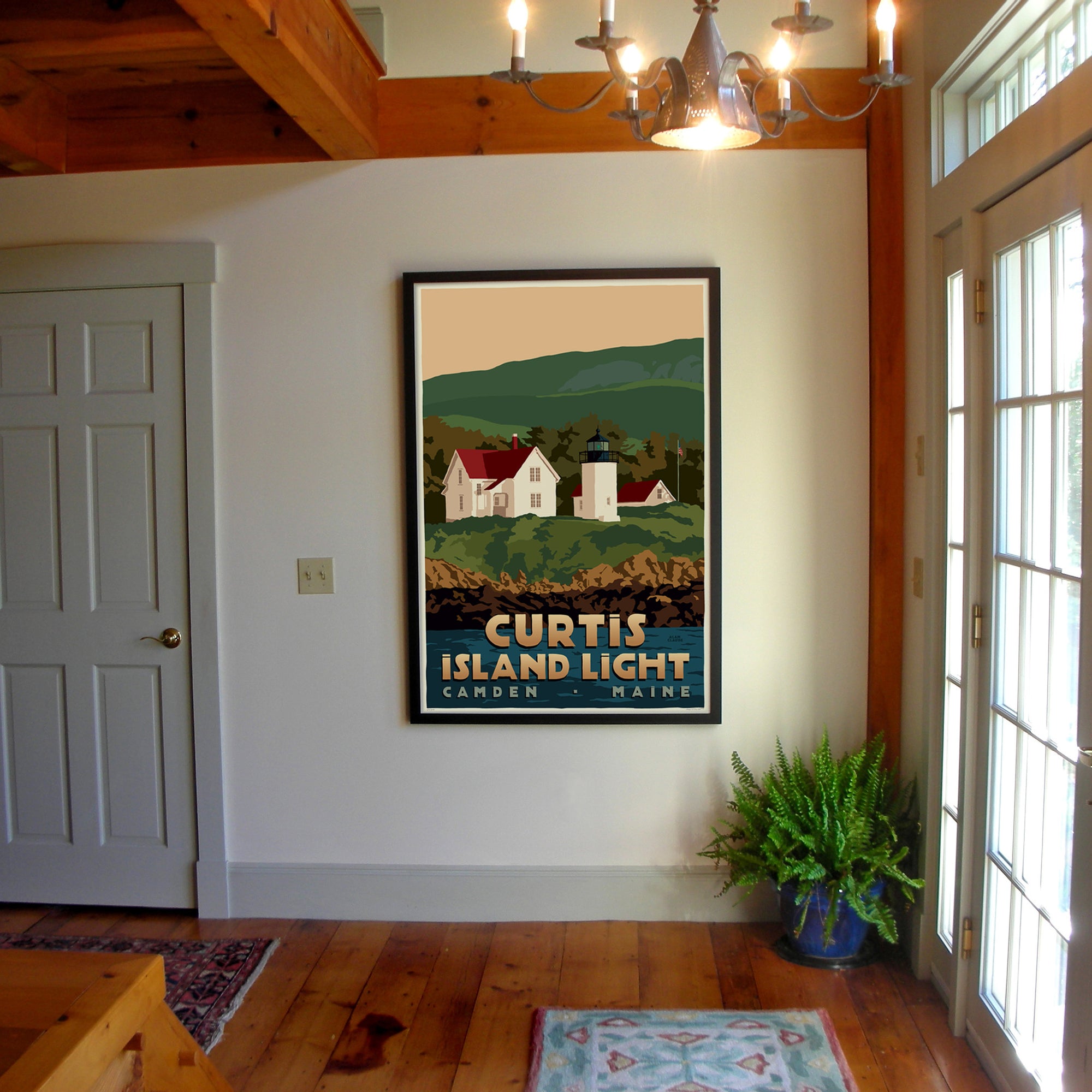 Curtis Island Light Art Print 36" x 53" Framed Travel Poster By Alan Claude - Maine