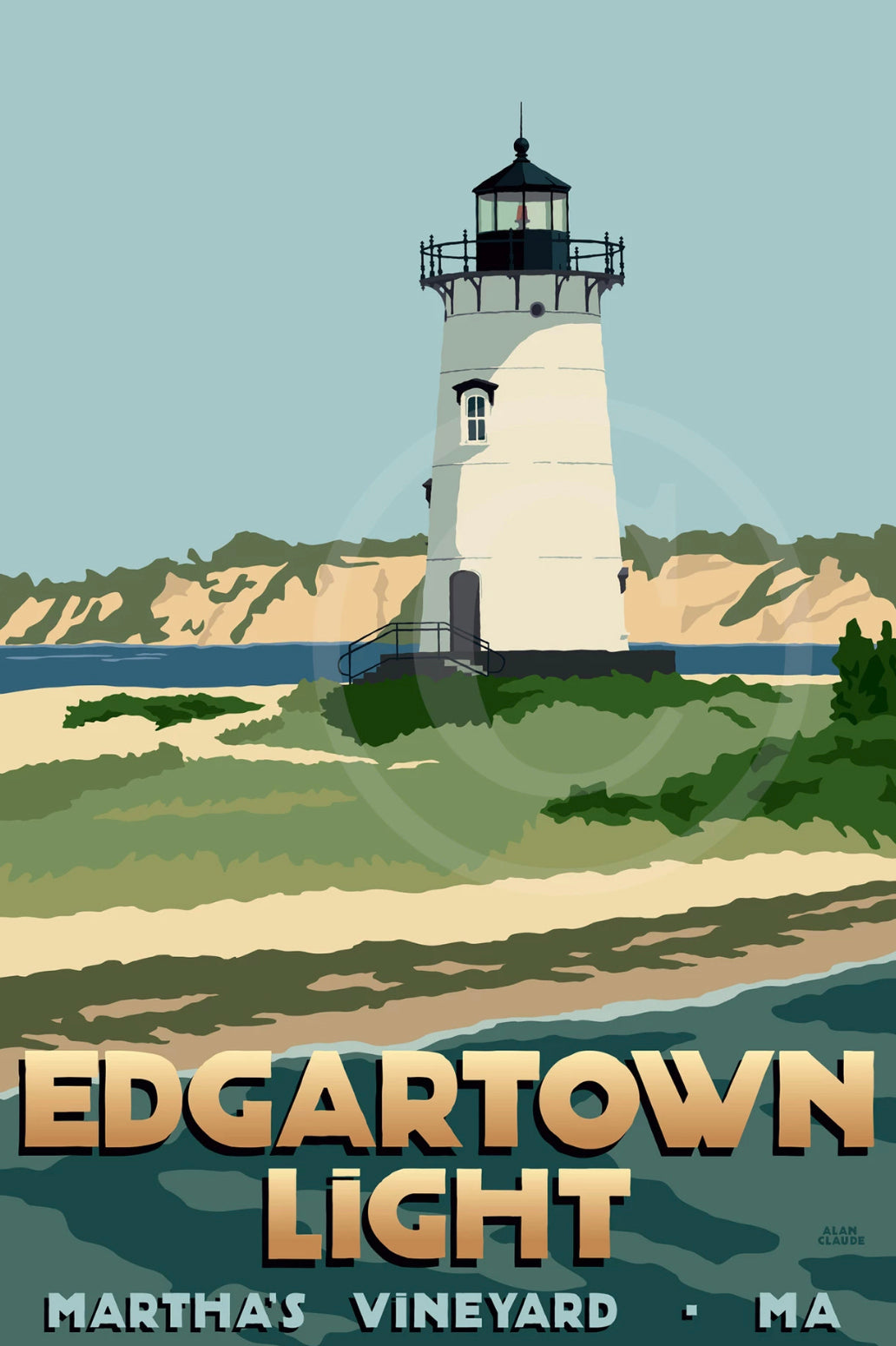 Edgartown Light -MV Art Print 11" x 17" Travel Poster - MA