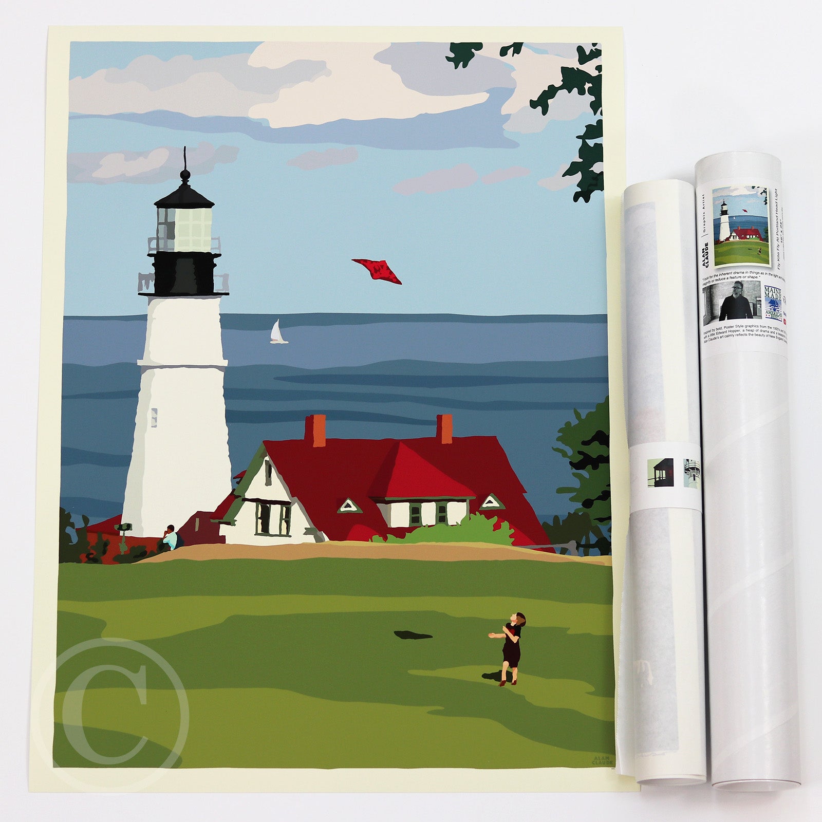 Fly Kite Fly at Portland Head Light Art Print 18" x 24" Wall Poster By Alan Claude - Maine