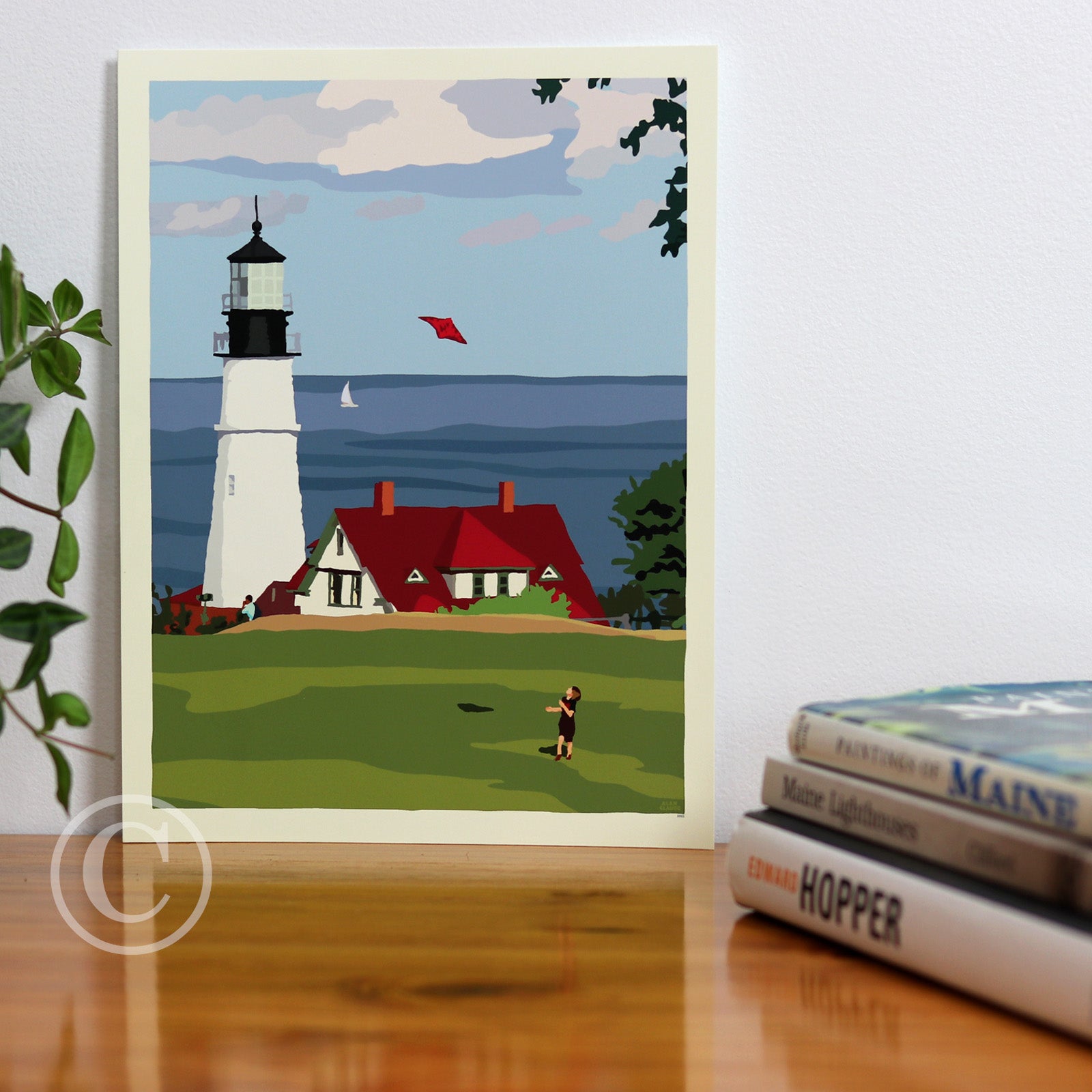 Fly Kite Fly at Portland Head Light Art Print 8" x 10" Wall Poster By Alan Claude - Maine