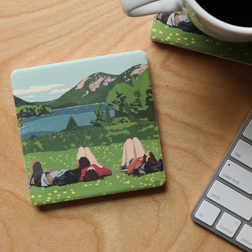 Hikers in Acadia National Park Art Drink Coaster - Maine