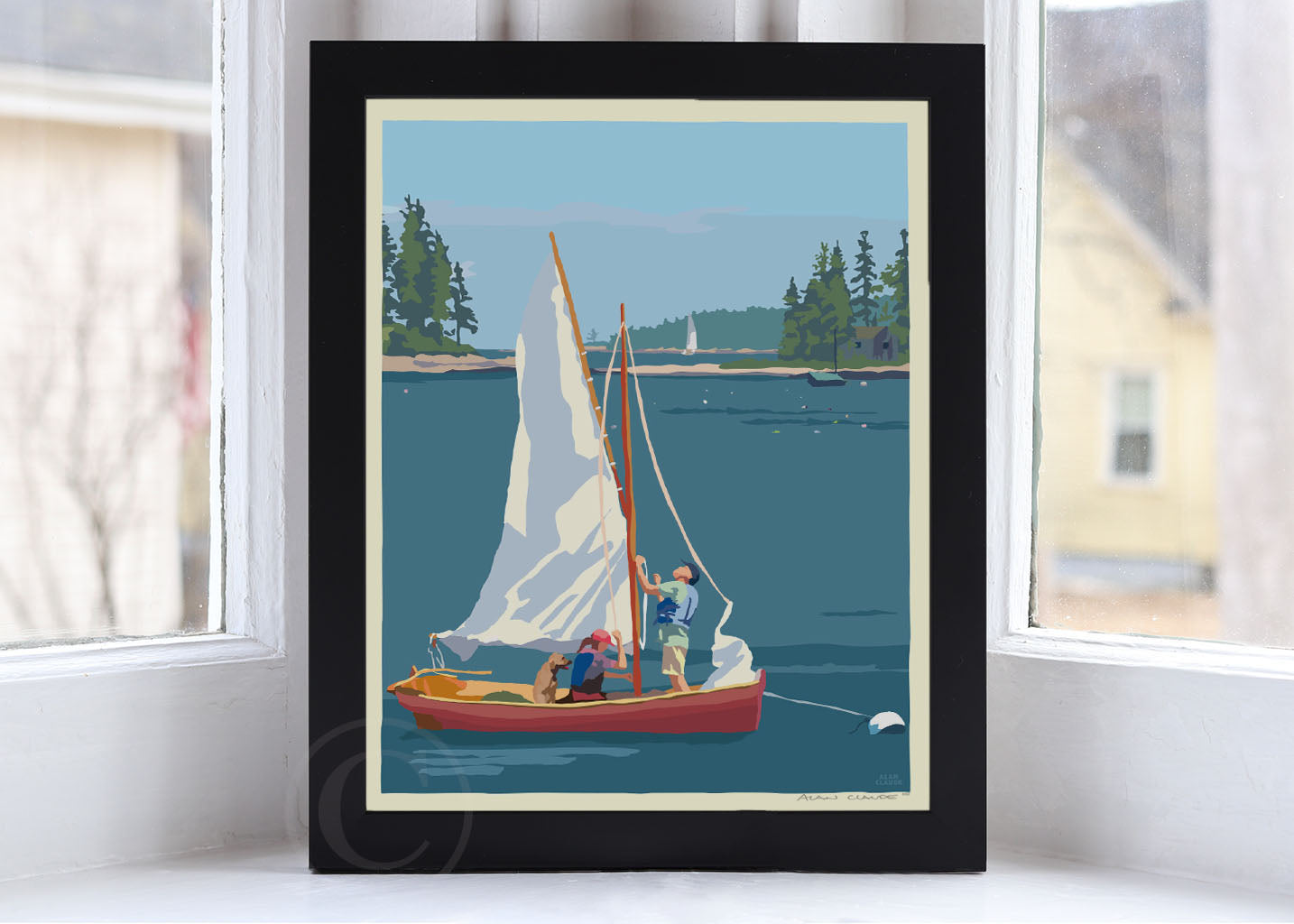Hoist The Sail Art Print 8" x 10" Framed Wall Poster By Alan Claude - Maine