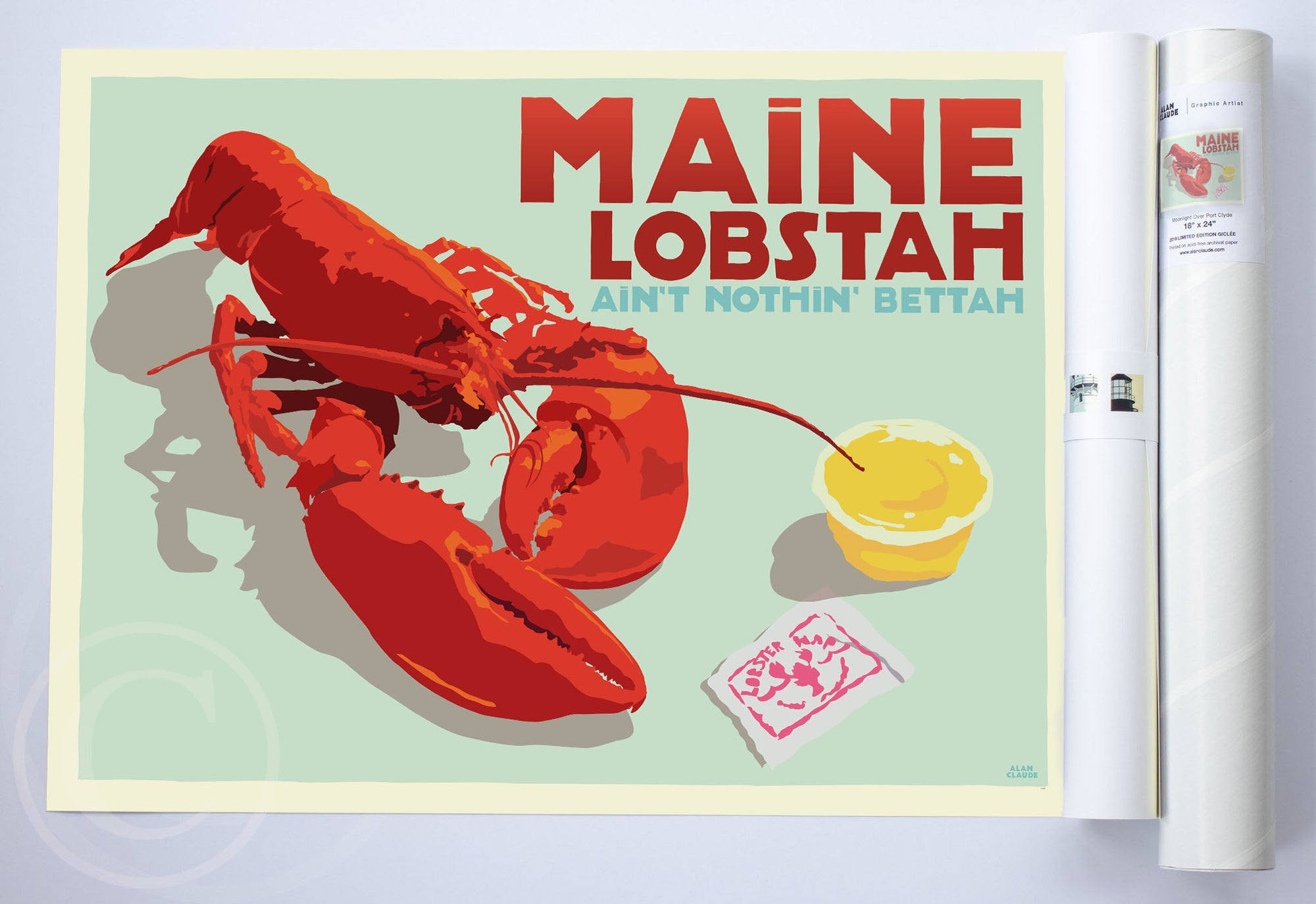 Maine Lobstah With Butter Art Print 18" x 24" Horizontal Wall Poster By Alan Claude - Maine