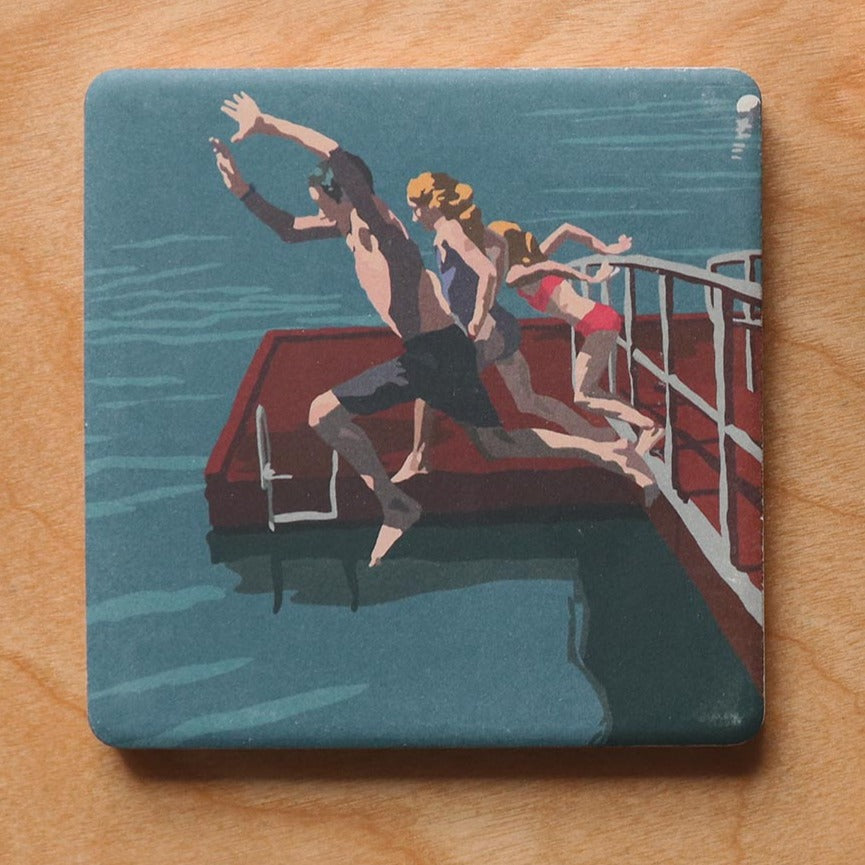 Go Jump In A Lake Art Drink Coaster - Maine