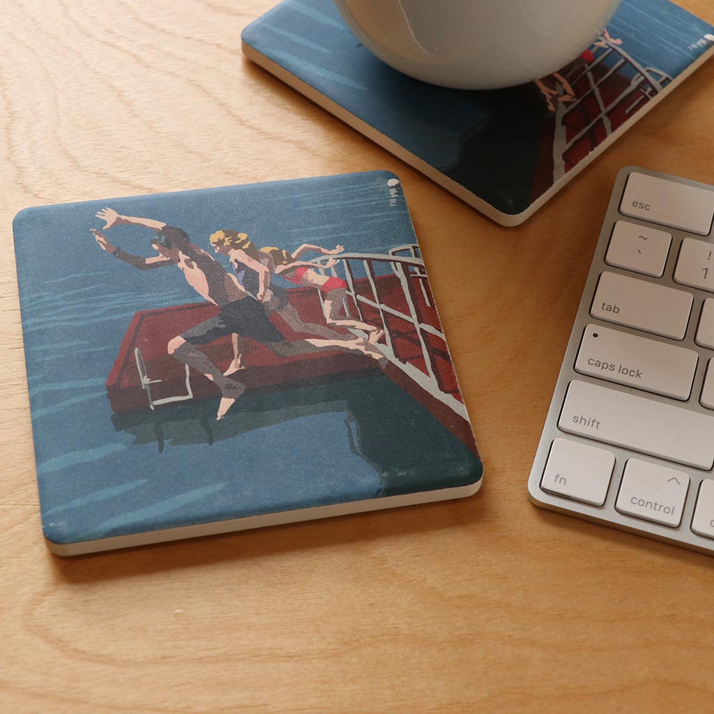 Go Jump In A Lake Art Drink Coaster - Maine