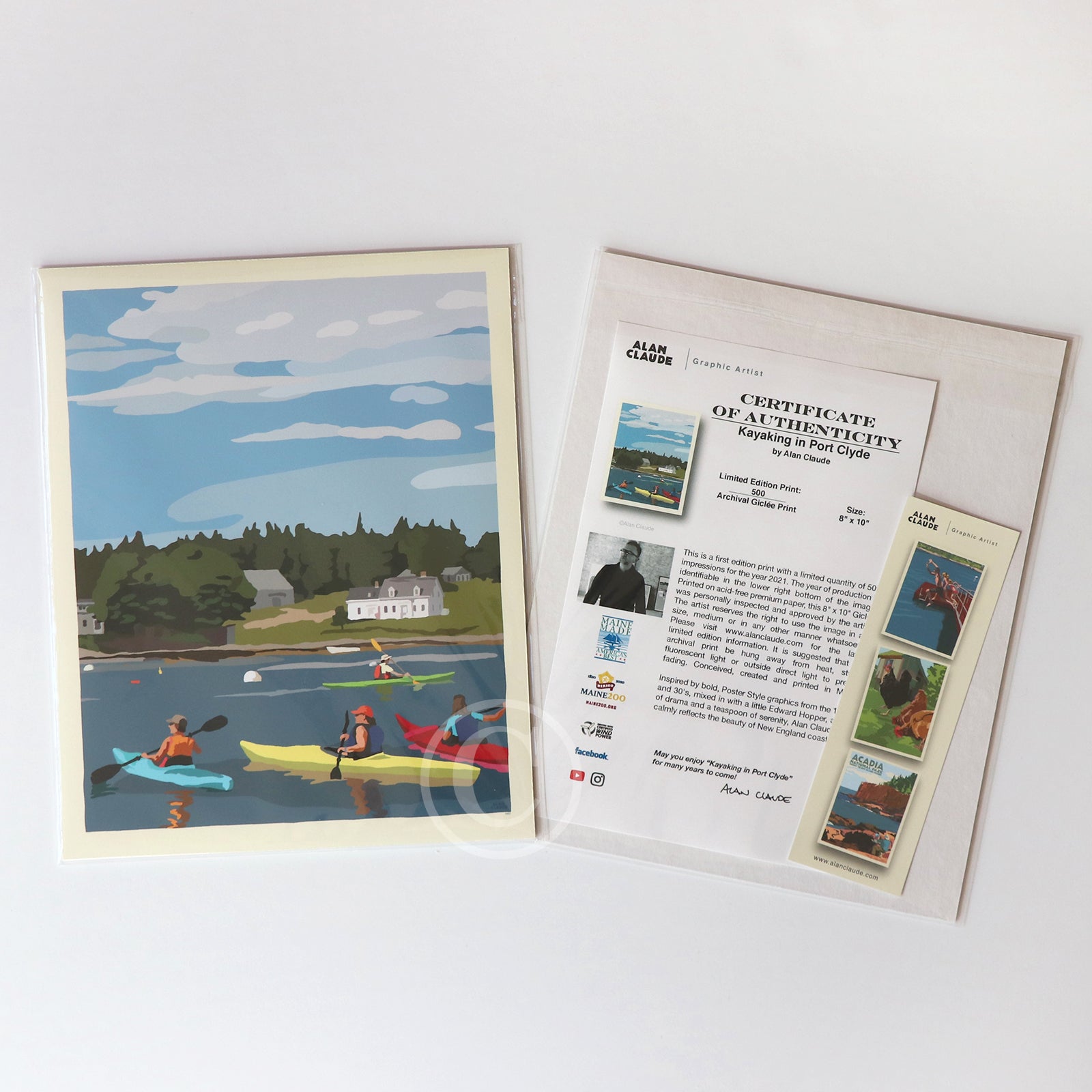Kayaking in Port Clyde Art Print 8" x 10" Wall Poster By Alan Claude - Maine