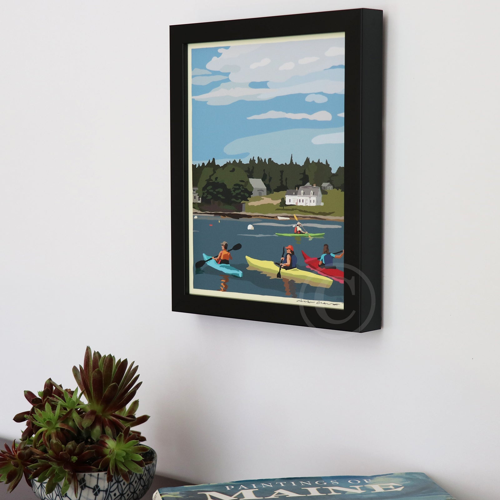 Kayaking in Port Clyde Art Print 8" x 10" Framed Wall Poster By Alan Claude - Maine