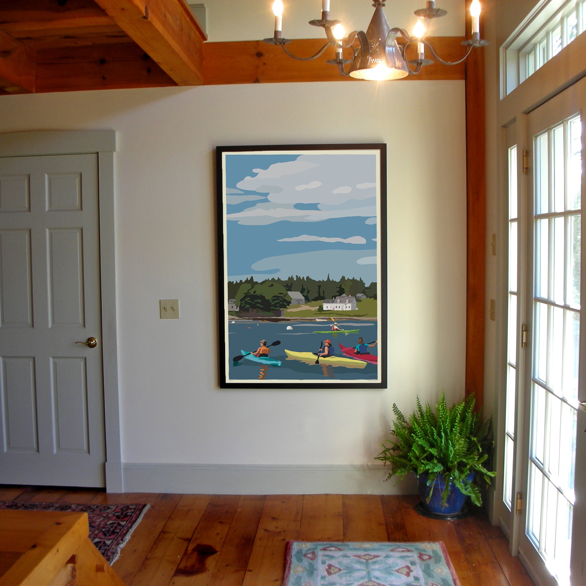 Kayaking in Port Clyde Art Print 36" x 53" Framed Wall Poster By Alan Claude - Maine